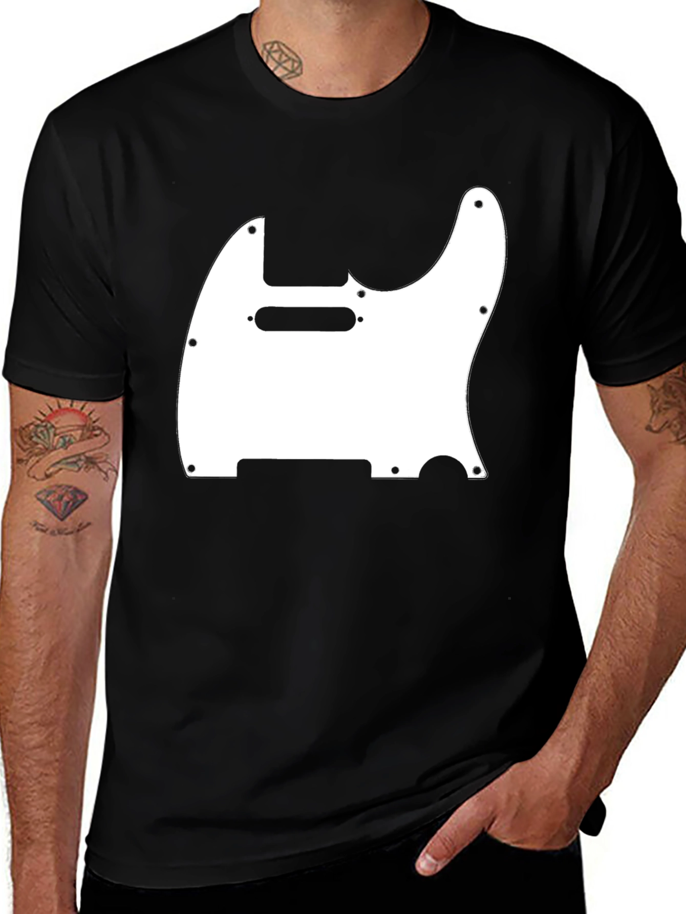 Variant 24 of Guitar Pickguard Graphic T-Shirt - Black Cotton Tee