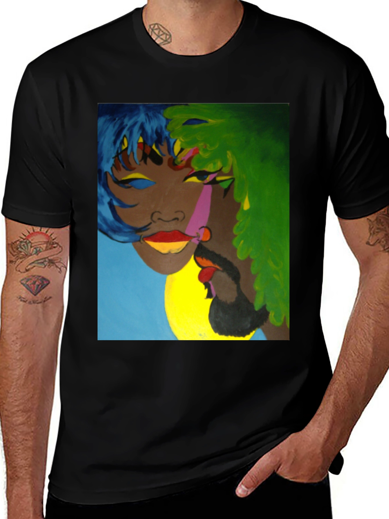 Variant 5 of Abstract Two-Face Graphic Black T-Shirt