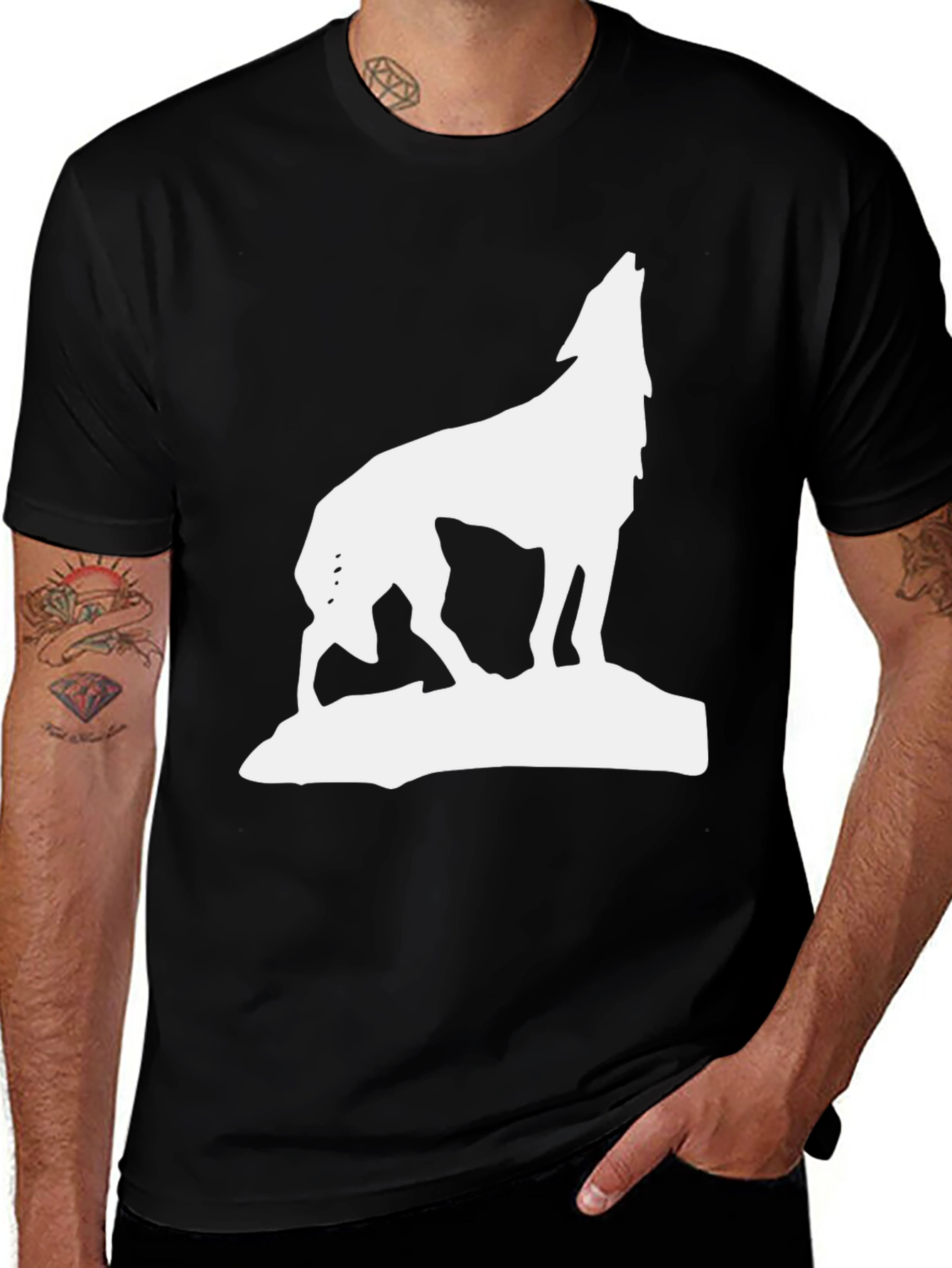 Variant 4 of Wolf Howl Graphic Tee - Black Cotton Blend