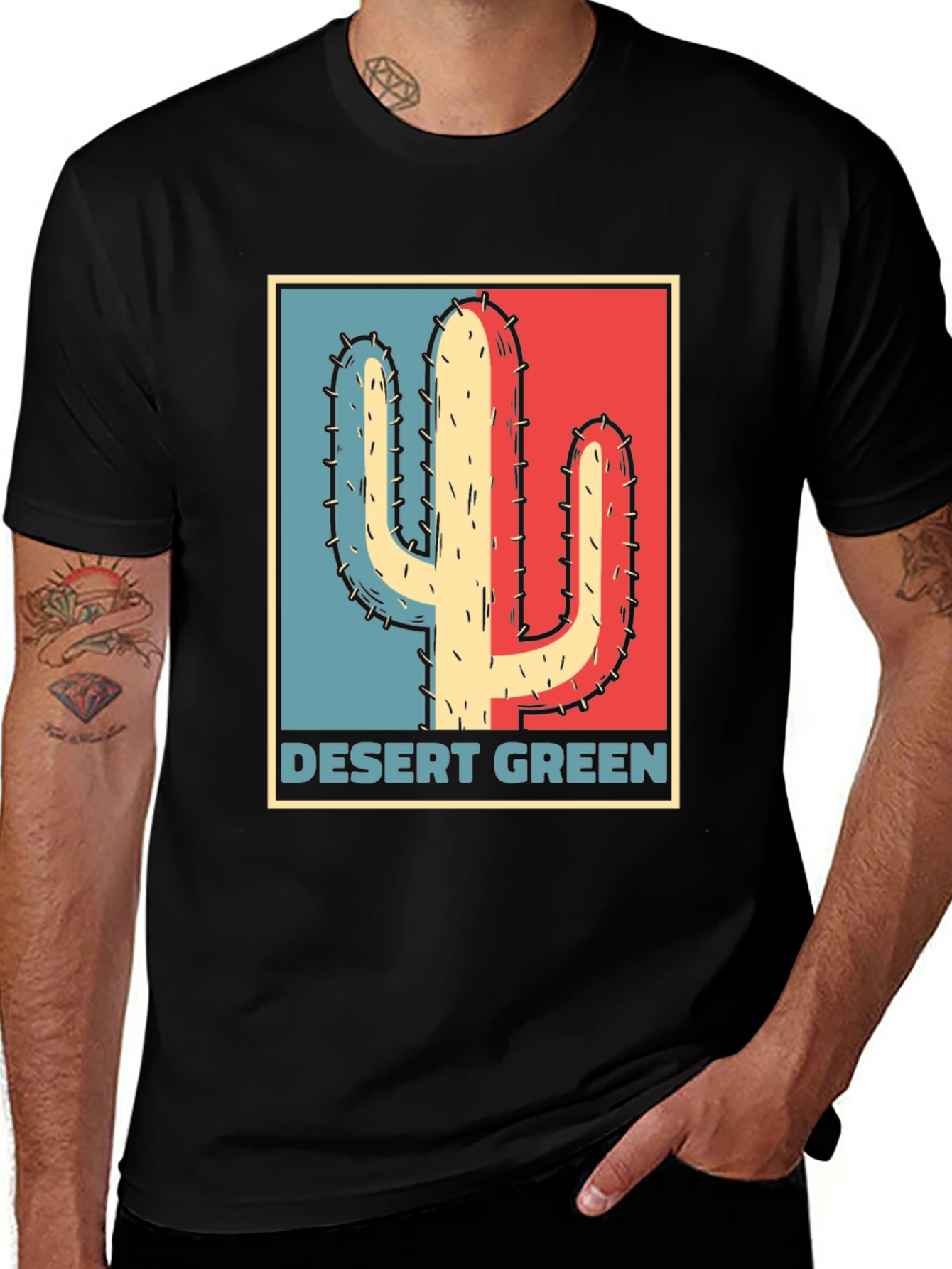 Variant 22 of Desert Green Cactus T-Shirt - Retro Graphic Tee