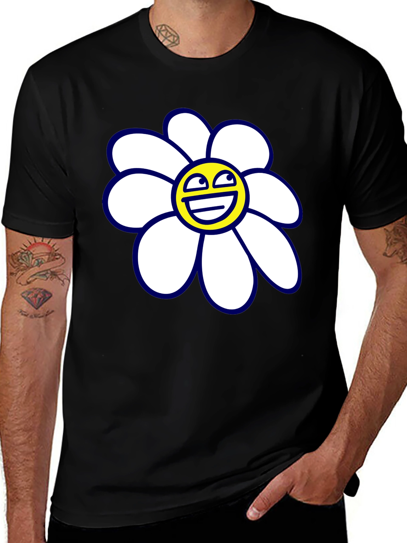 Variant 27 of Funny Flower Graphic T-Shirt - Black
