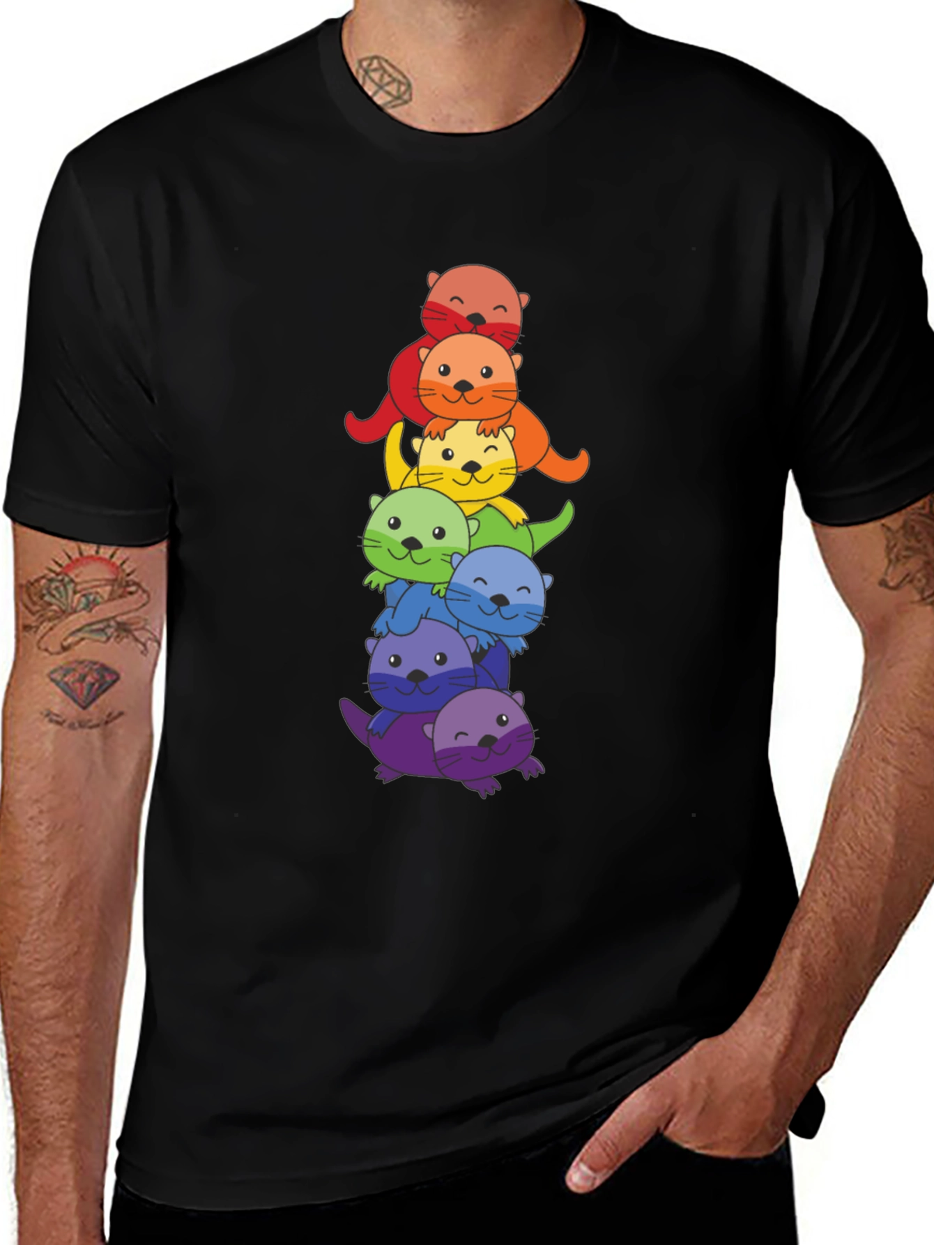 Variant 26 of Rainbow Otter Stack Graphic T-Shirt