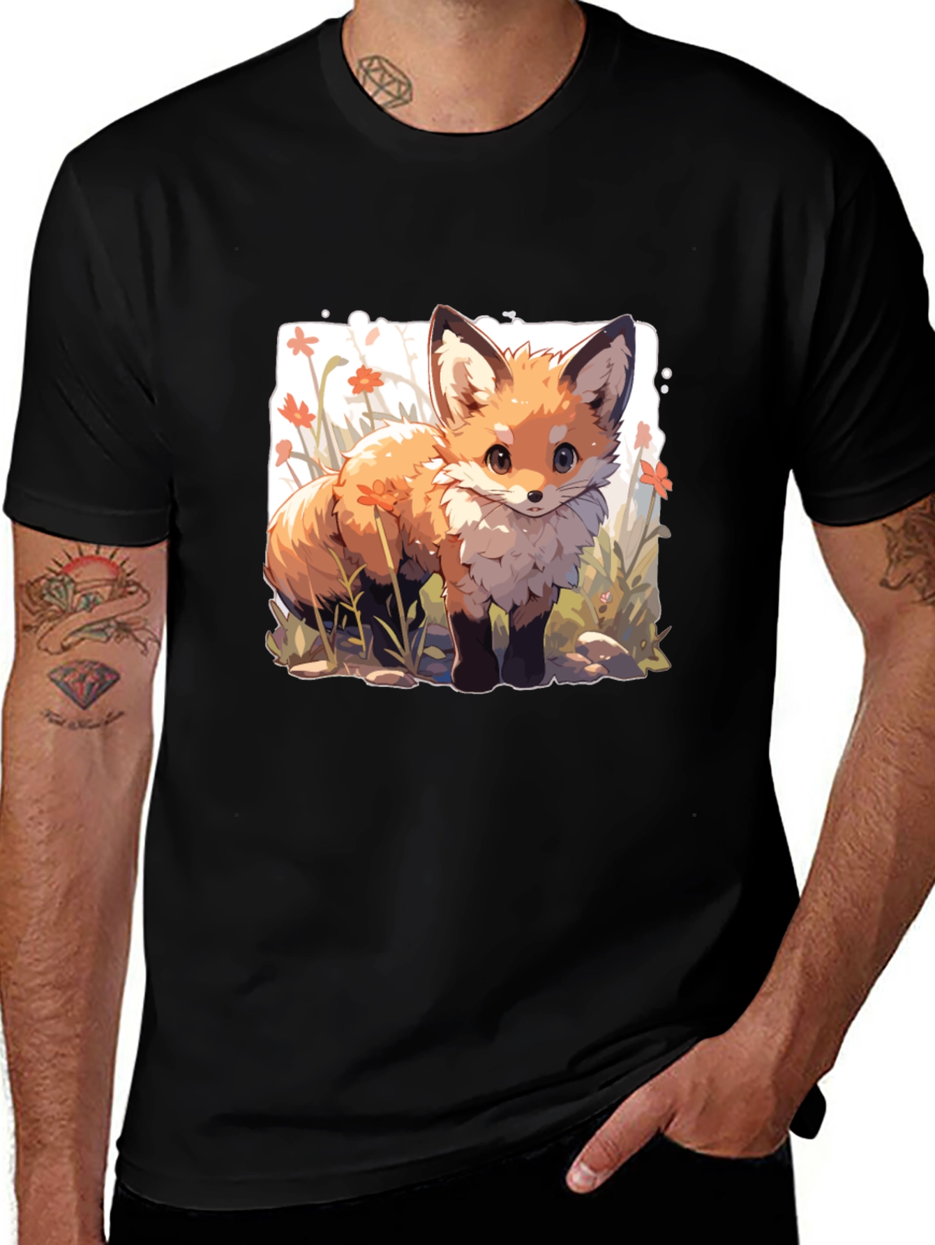 Variant 2 of Cute Fox Graphic Tee - Black Cotton T-Shirt