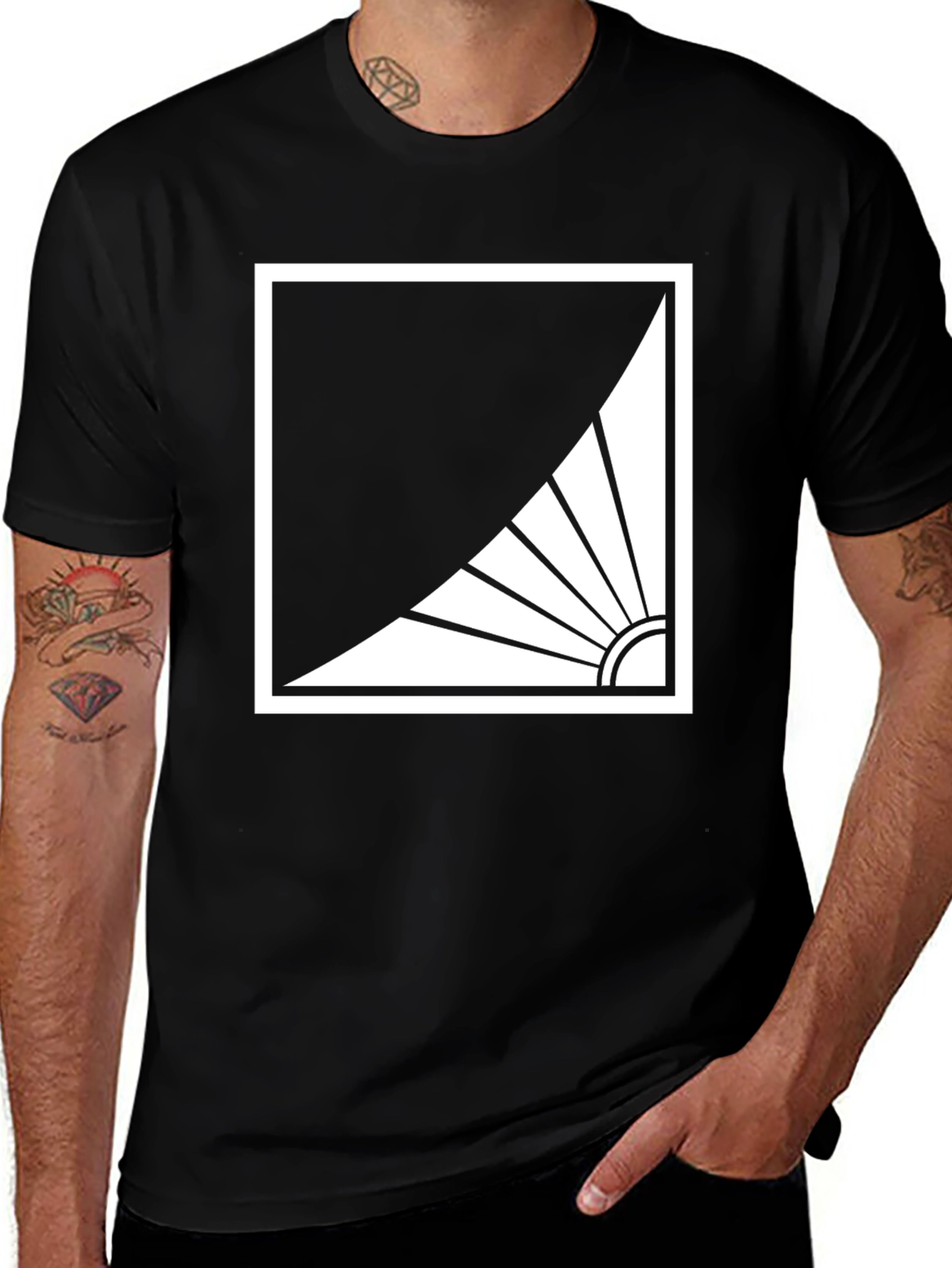 Variant 20 of Modern Black T-Shirt with Abstract Sun Design