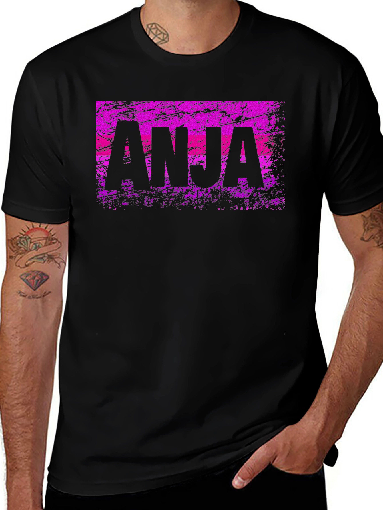 ANJA Custom Name Grunge Black T-Shirt