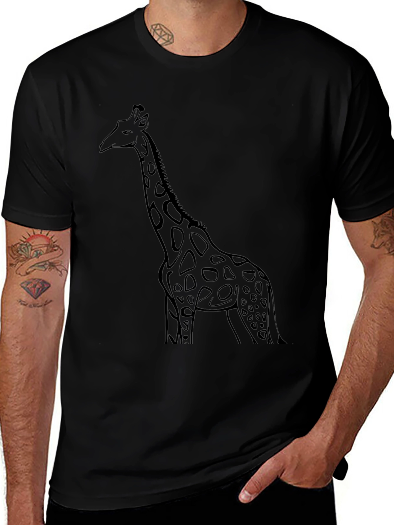 Black Giraffe Graphic Tee - Black Cotton Casual T-Shirt main image