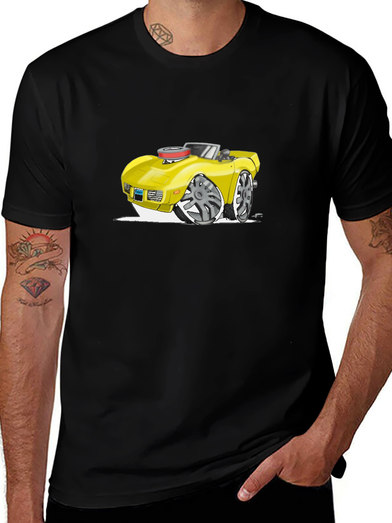 Variant 15 of Cartoon Car Graphic Tee - Black Cotton T-Shirt