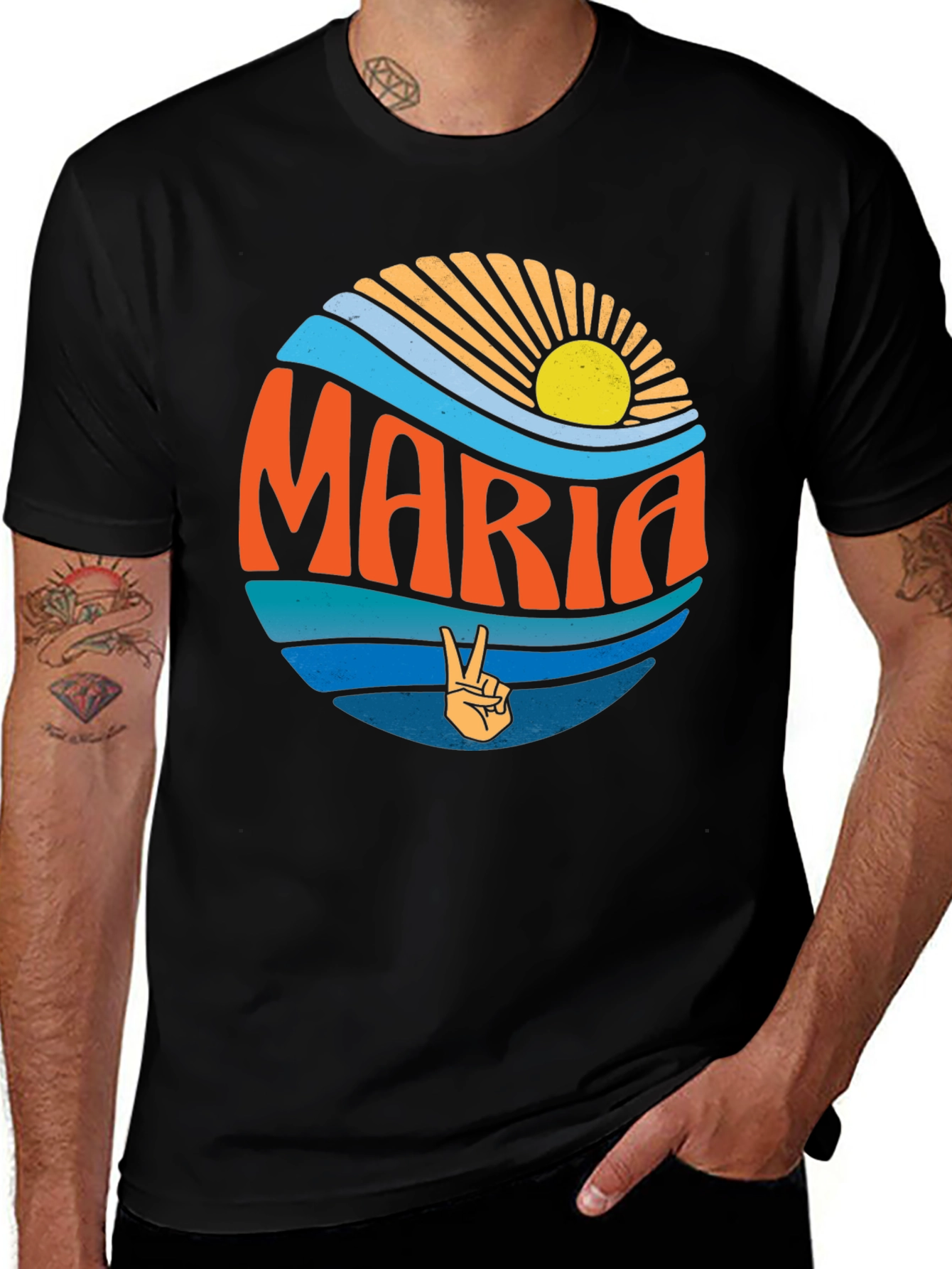 Variant 9 of Maria Peace Sign Graphic T-Shirt - Retro Style 