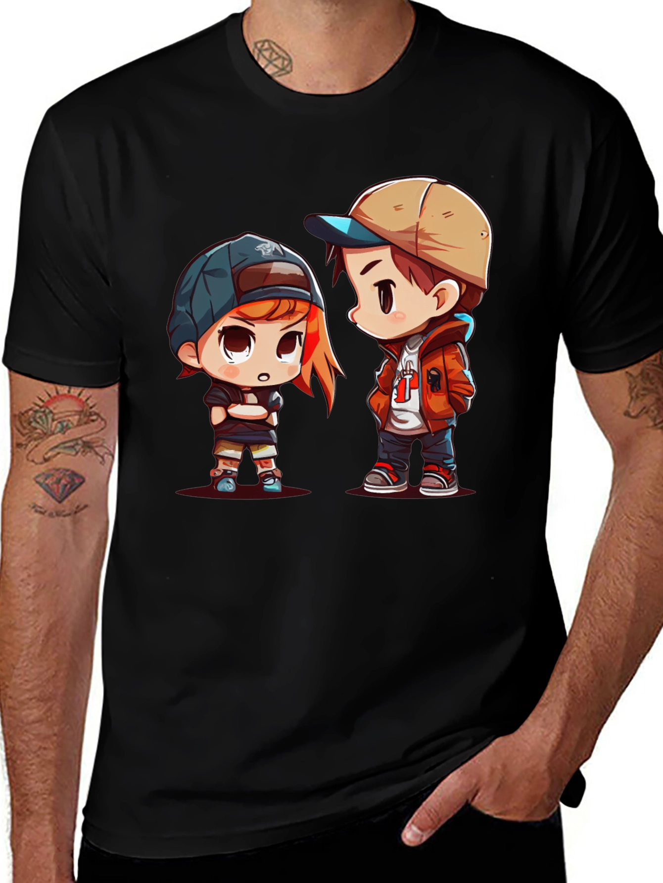 Variant 19 of Cartoon Couple Black T-Shirt
