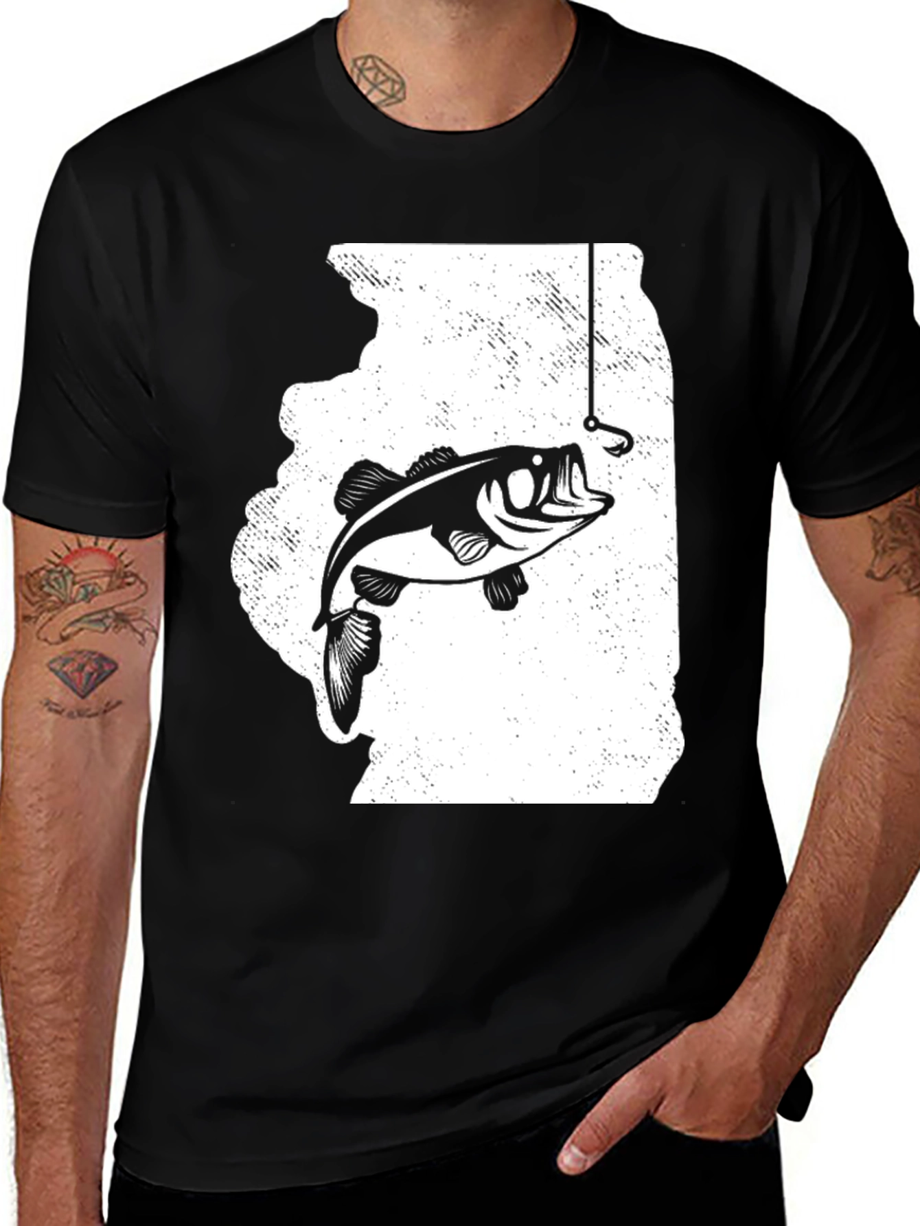 Variant 28 of Illinois Fishing T-Shirt - Black, Graphic Tee