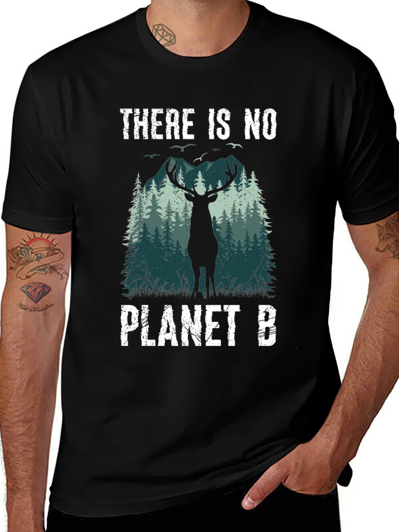 Variant 28 of Eco-Friendly 'There Is No Planet B' Deer Graphic T-Shirt