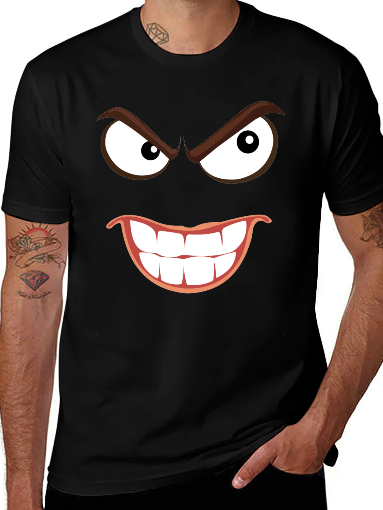 Variant 18 of Men's Black T-Shirt with Grinning Cartoon Face