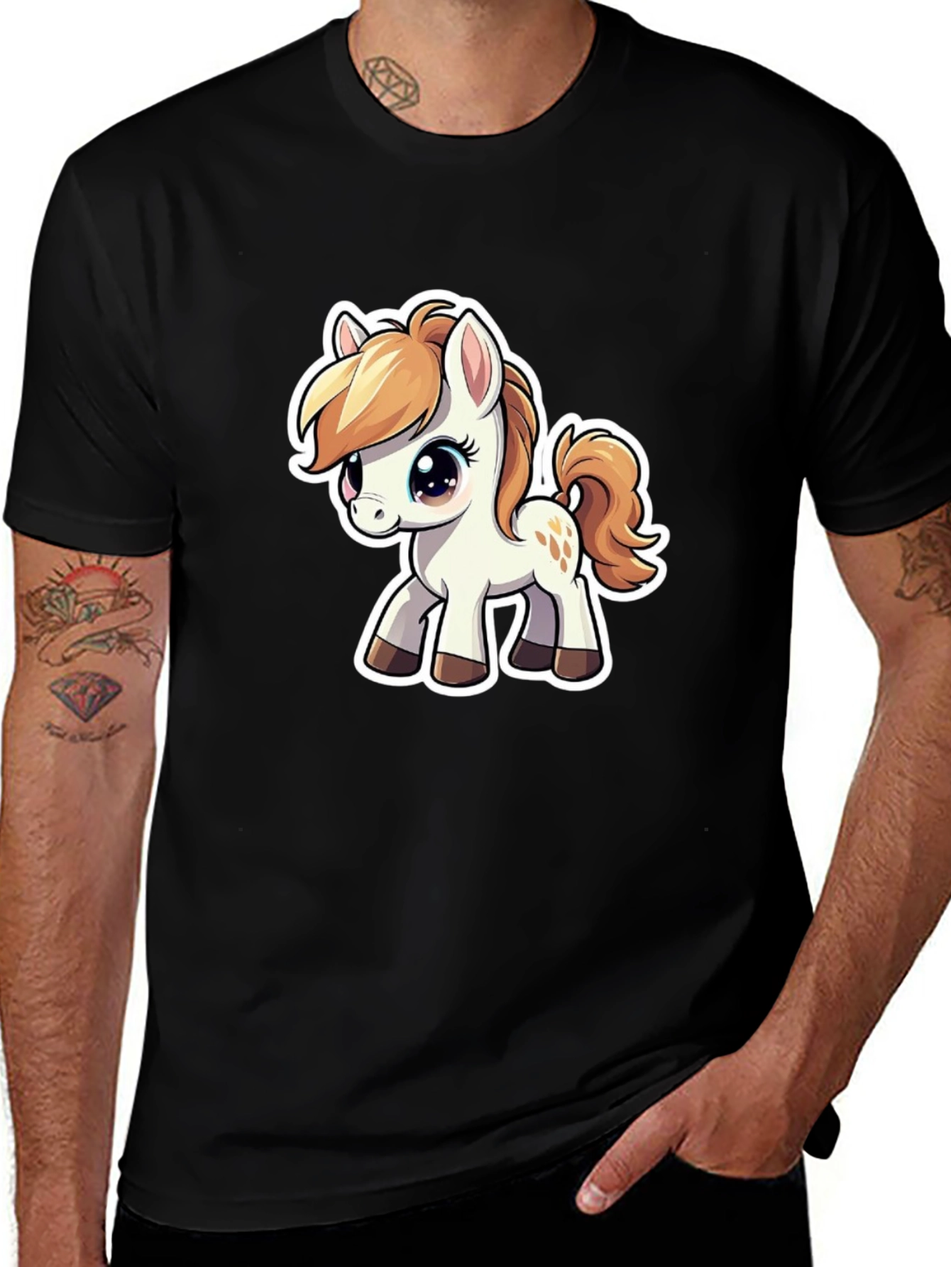 Variant 3 of Cute Pony Graphic Tee - Black Cotton Shirt