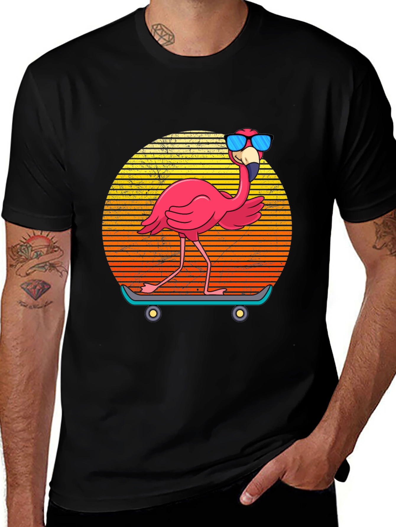 Variant 23 of Skateboarding Flamingo Graphic Tee