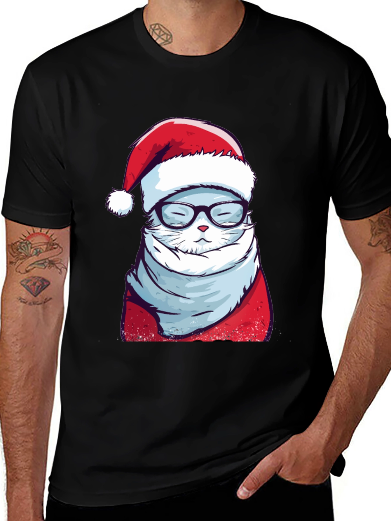 Variant 4 of Holiday Cat T-Shirt: Santa Hat & Glasses