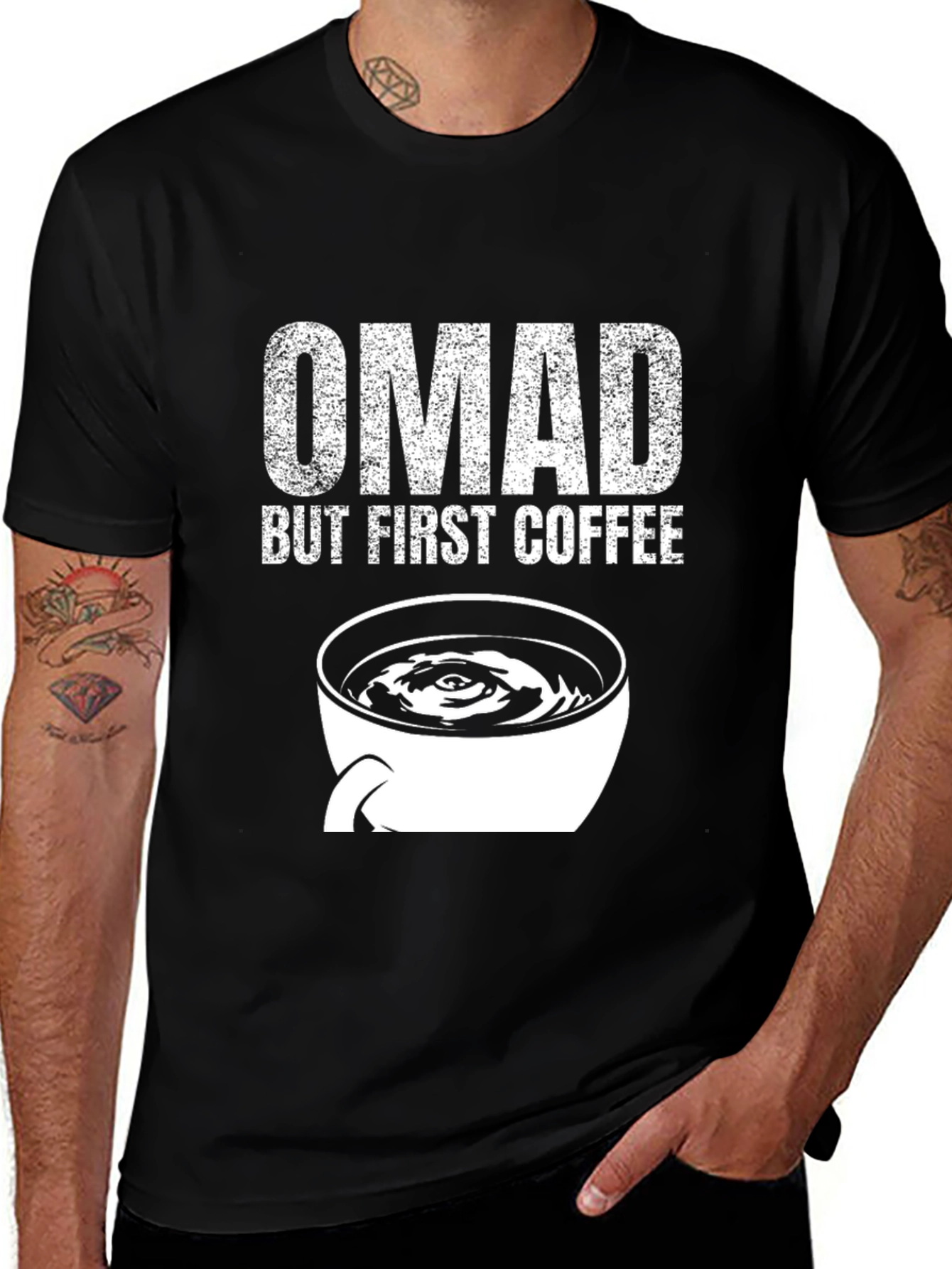Variant 21 of OMAD But First Coffee T-Shirt - Black Graphic Tee