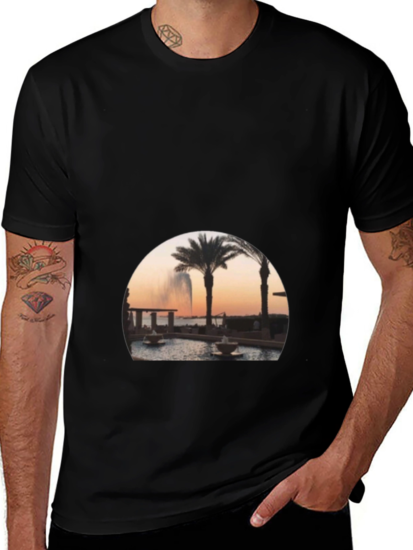 Variant 25 of Black Palm Tree Fountain Graphic Tee