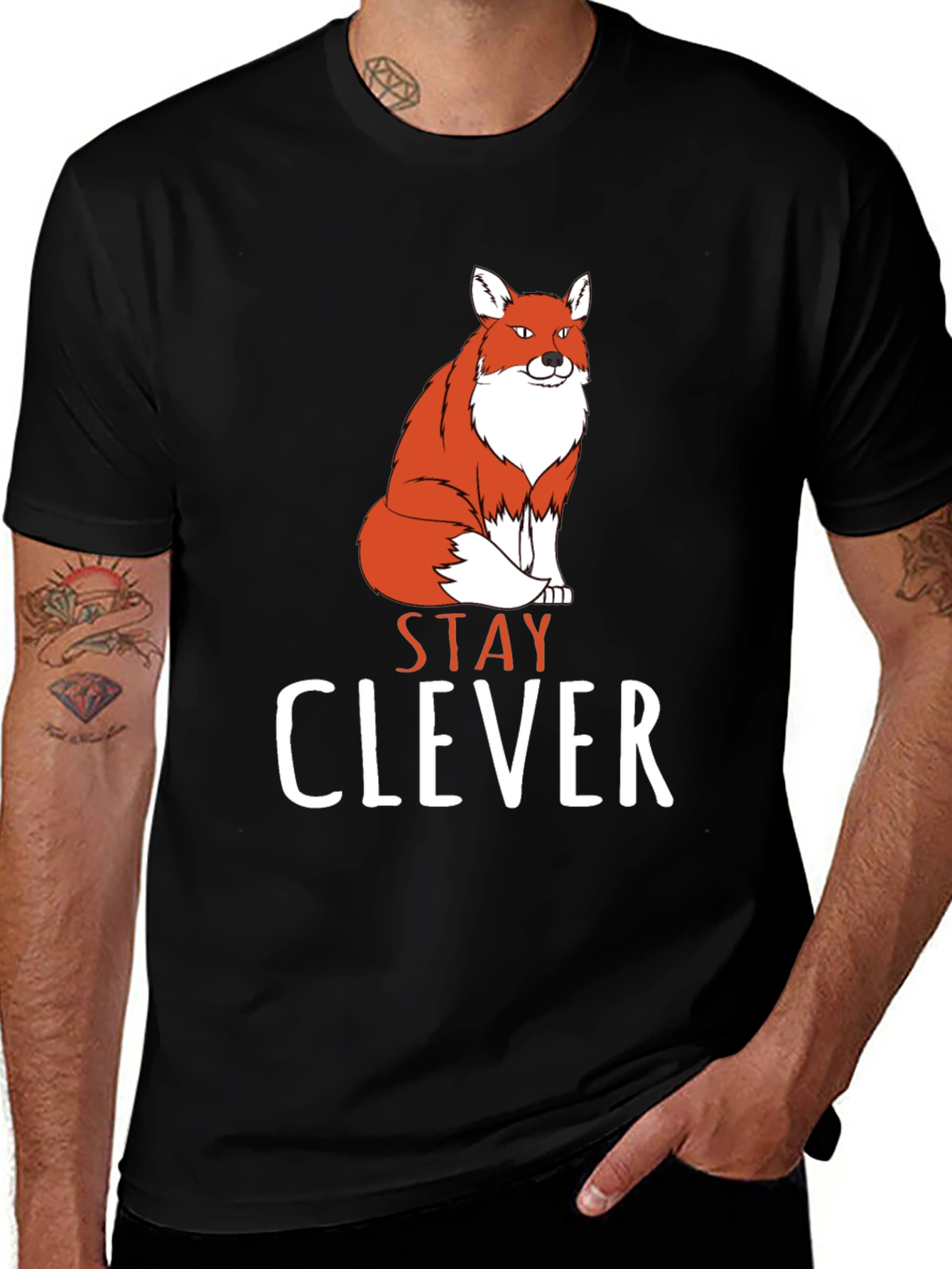 Variant 14 of Stay Clever Fox Graphic Tee - Black Cotton T-Shirt