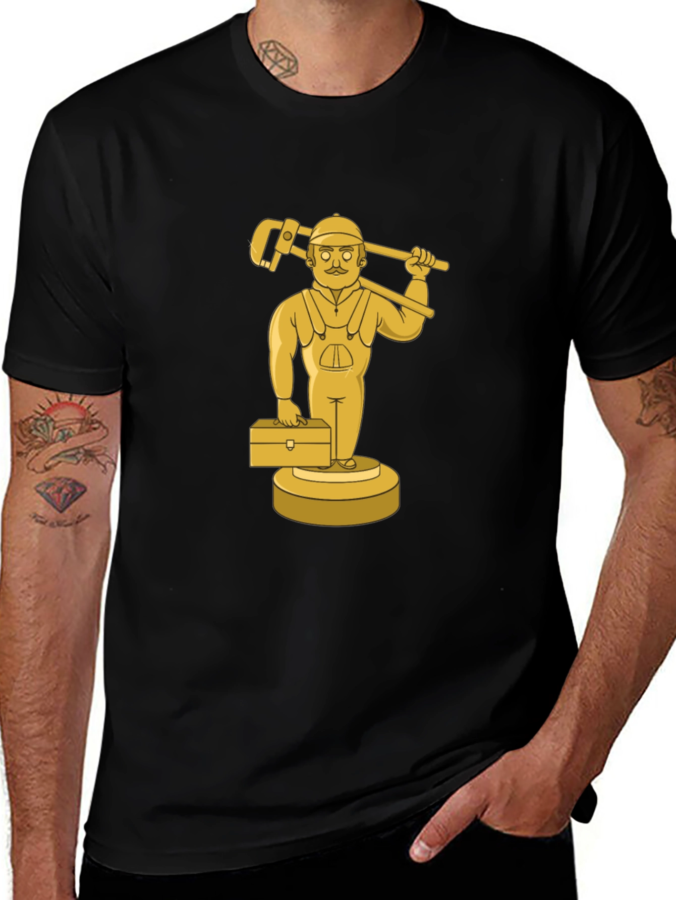 Black Golden Plumber Cartoon Graphic Tee main image