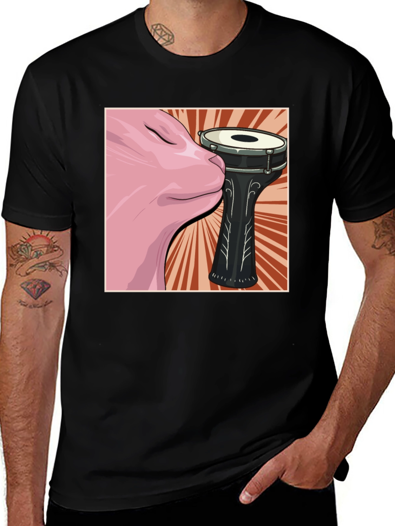 Variant 12 of Cat Snuggling Darbuka Drum Graphic T-Shirt
