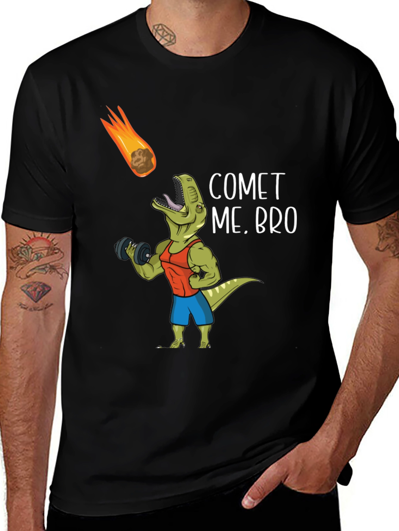 Variant 3 of Comet Me Bro Dino Weightlifting T-Shirt