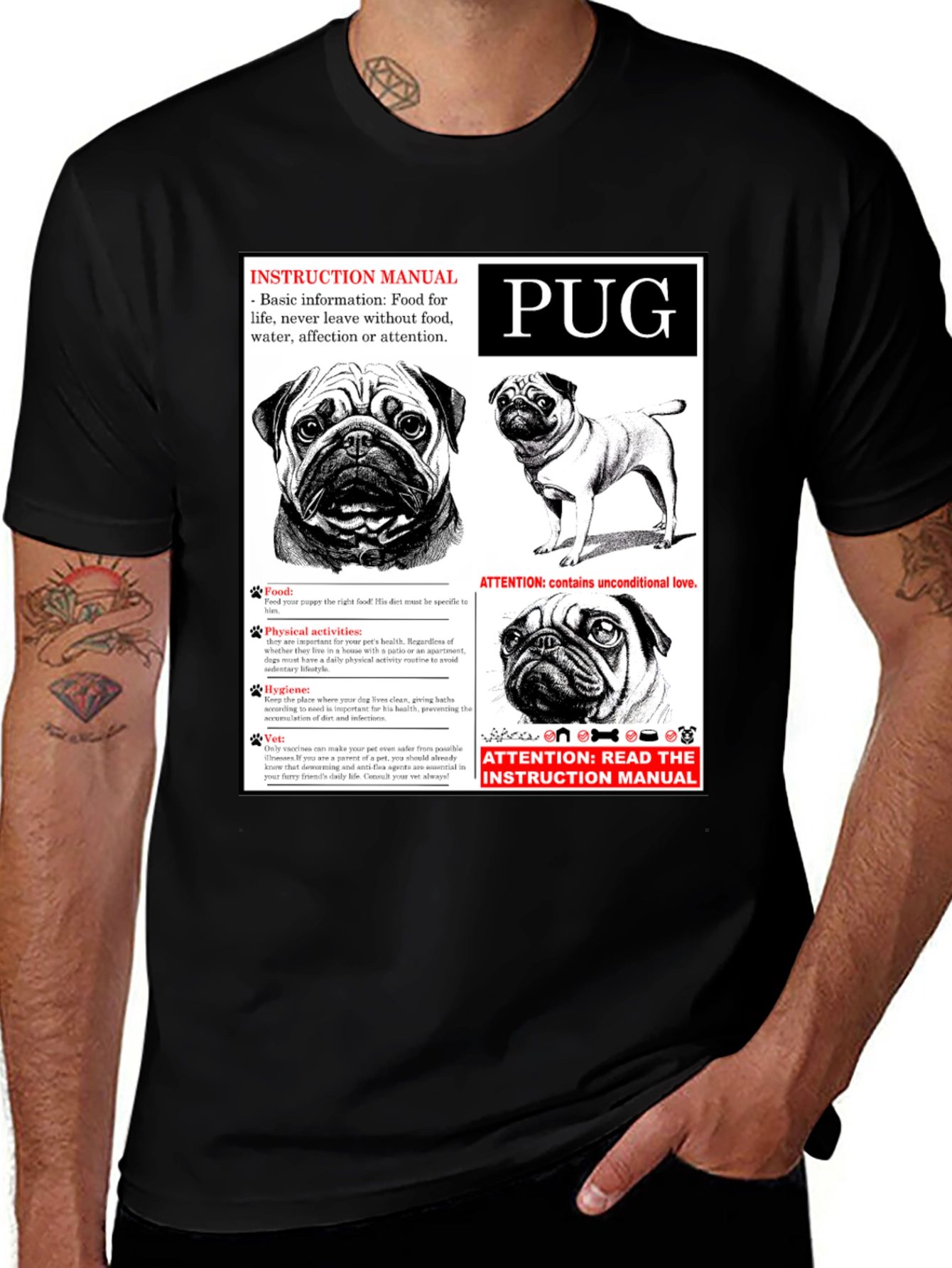 Pug Instruction Manual Graphic T-Shirt