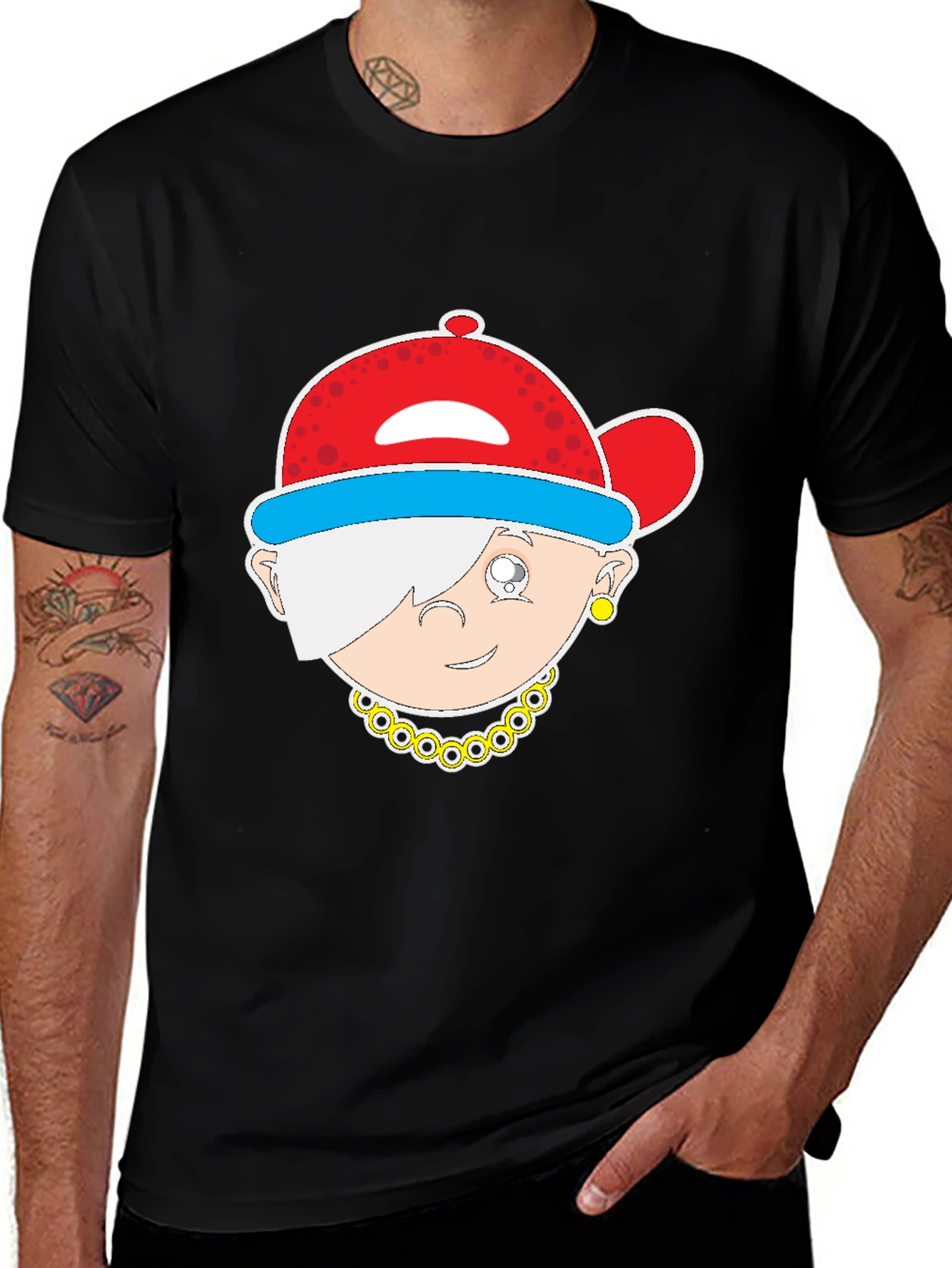 Variant 7 of Cartoon Character Graphic Tee - Black Cotton