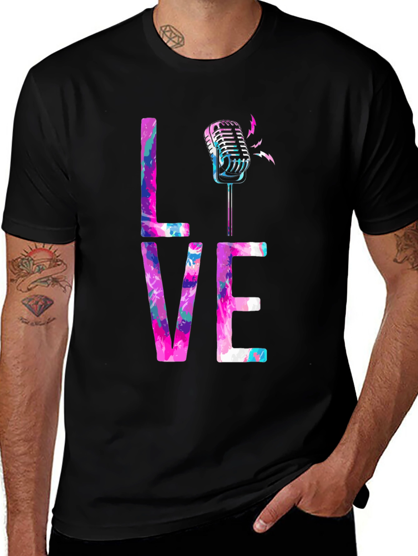 Variant 18 of Colorful LOVE Microphone Graphic Tee