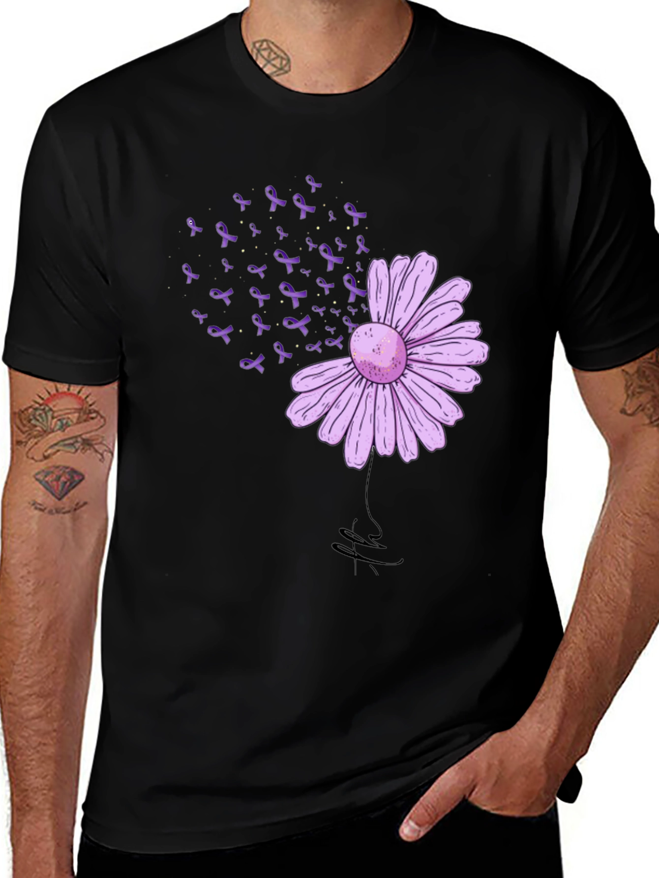 Variant 15 of Purple Ribbon Daisy Graphic T-Shirt