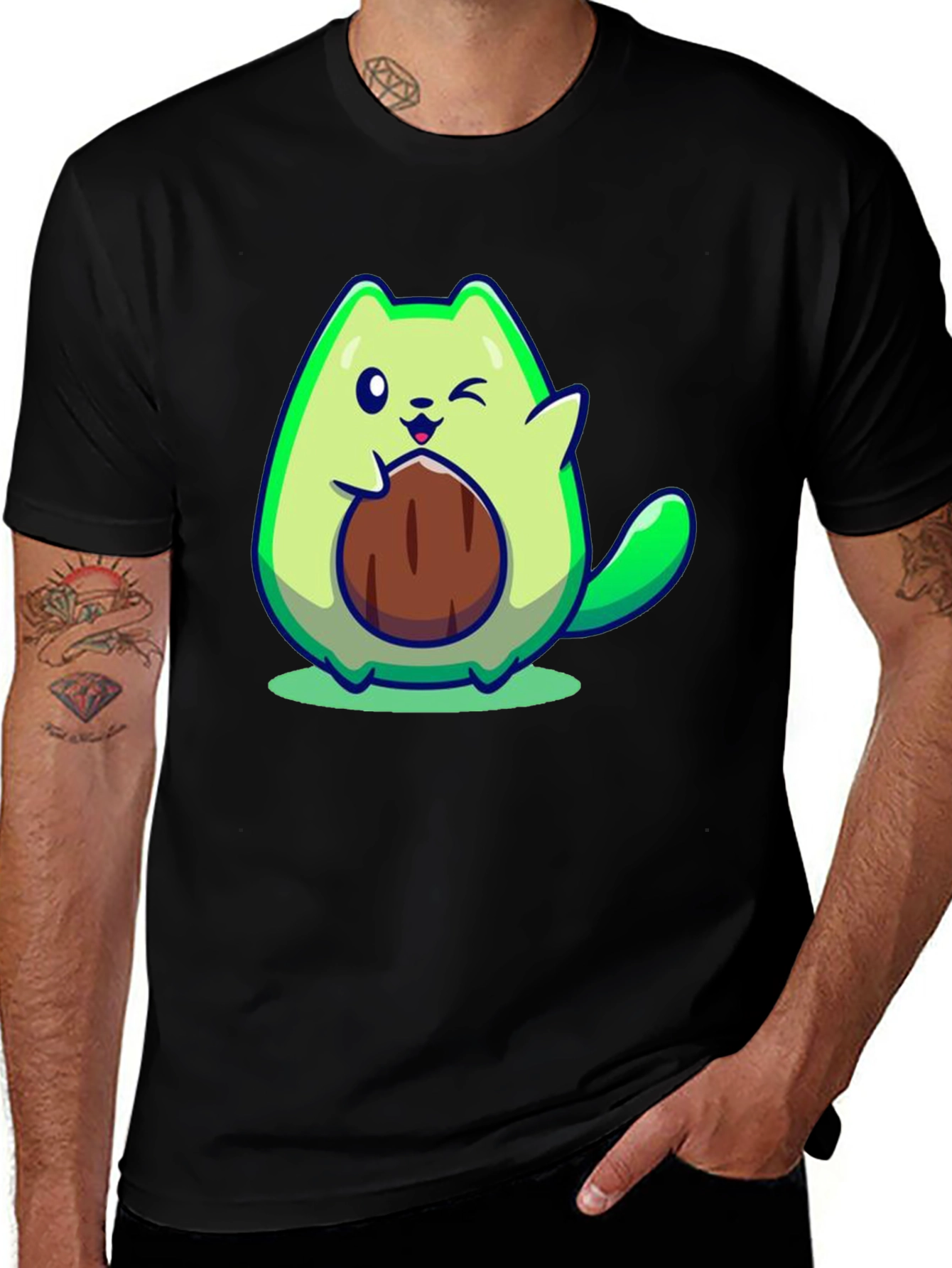 Variant 23 of Avocado Cat Graphic Tee - Cute & Funny!
