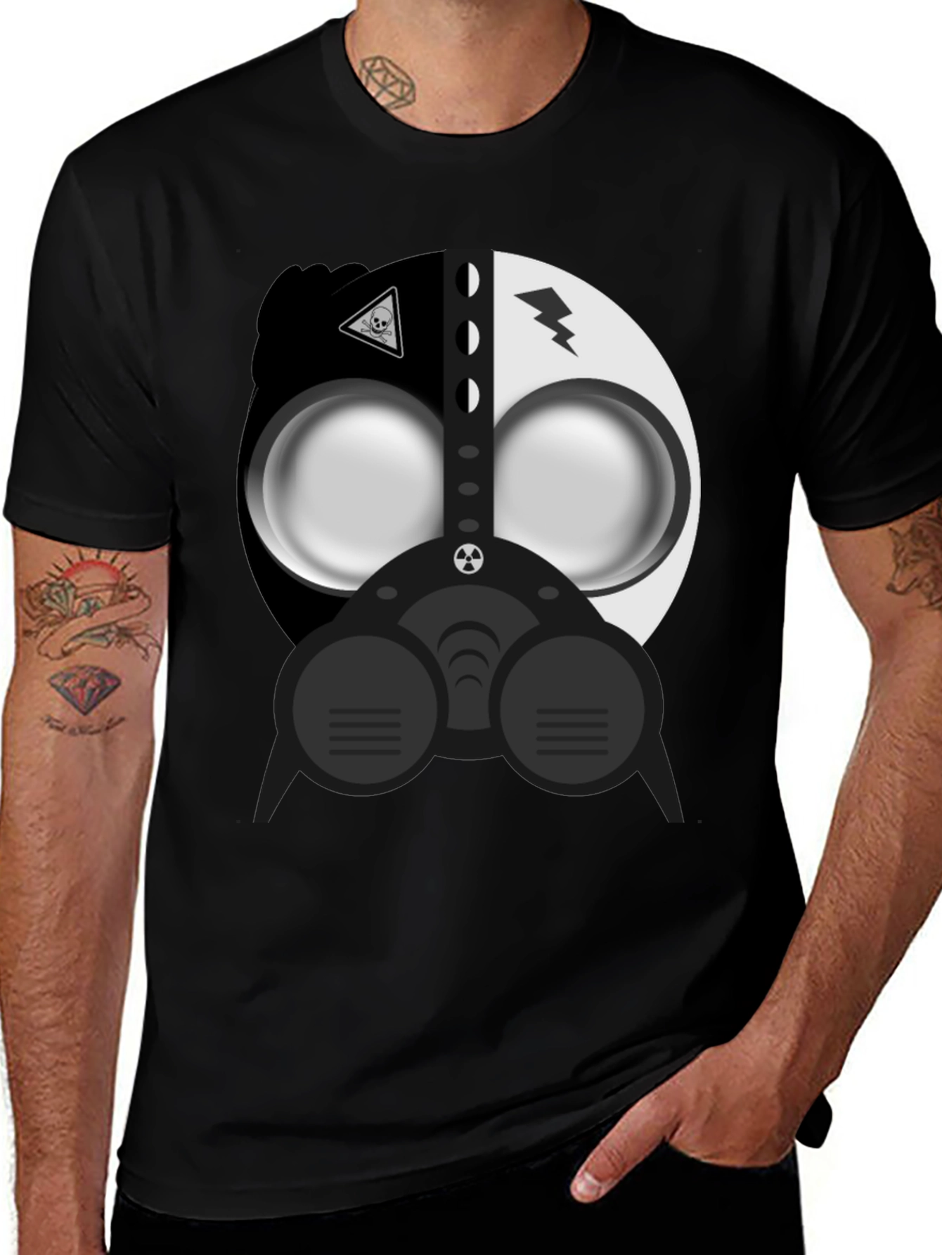 Variant 27 of Unique Gas Mask Graphic T-Shirt - Biohazard Style