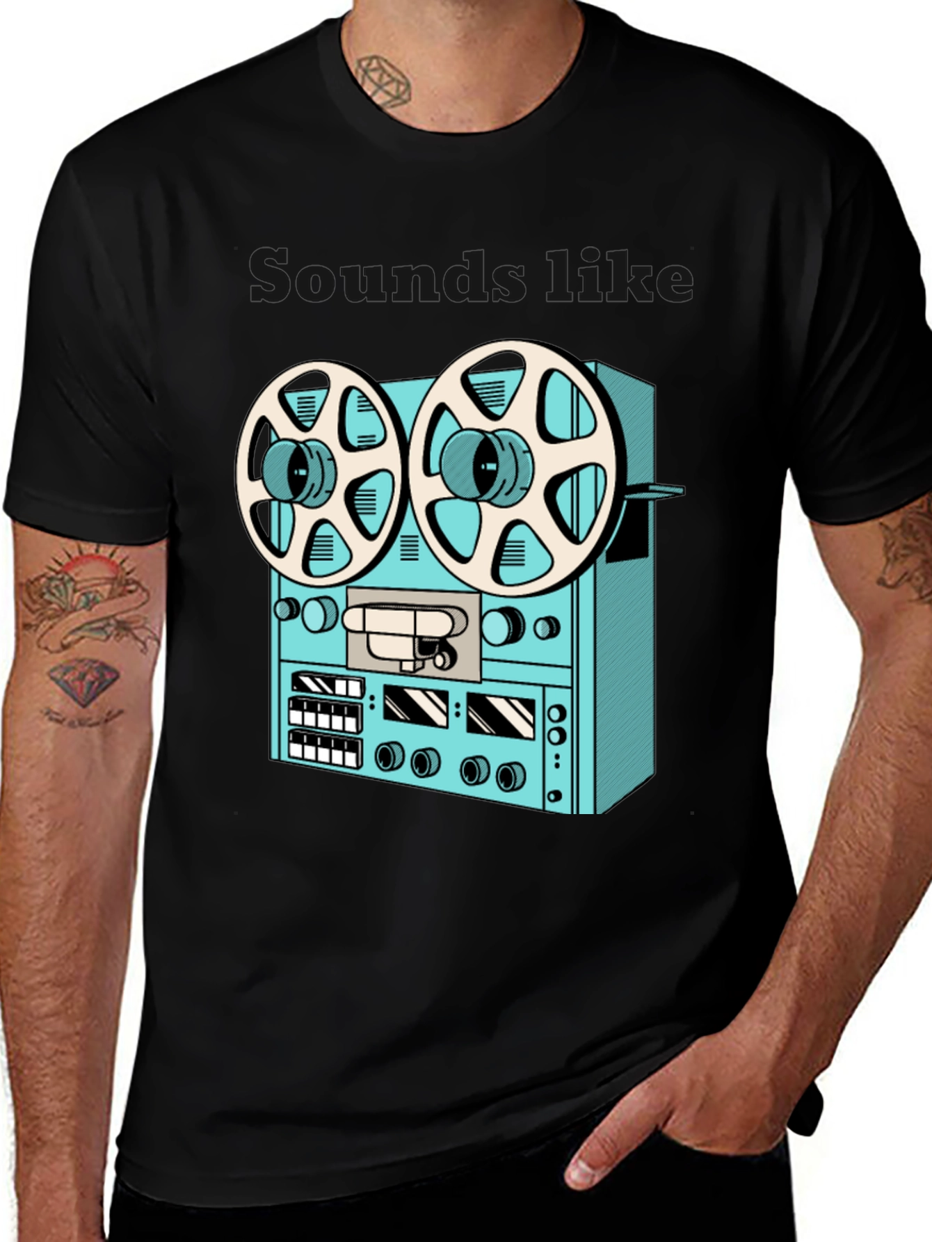Black Vintage Reel-to-Reel T-Shirt - Retro Audio Style main image