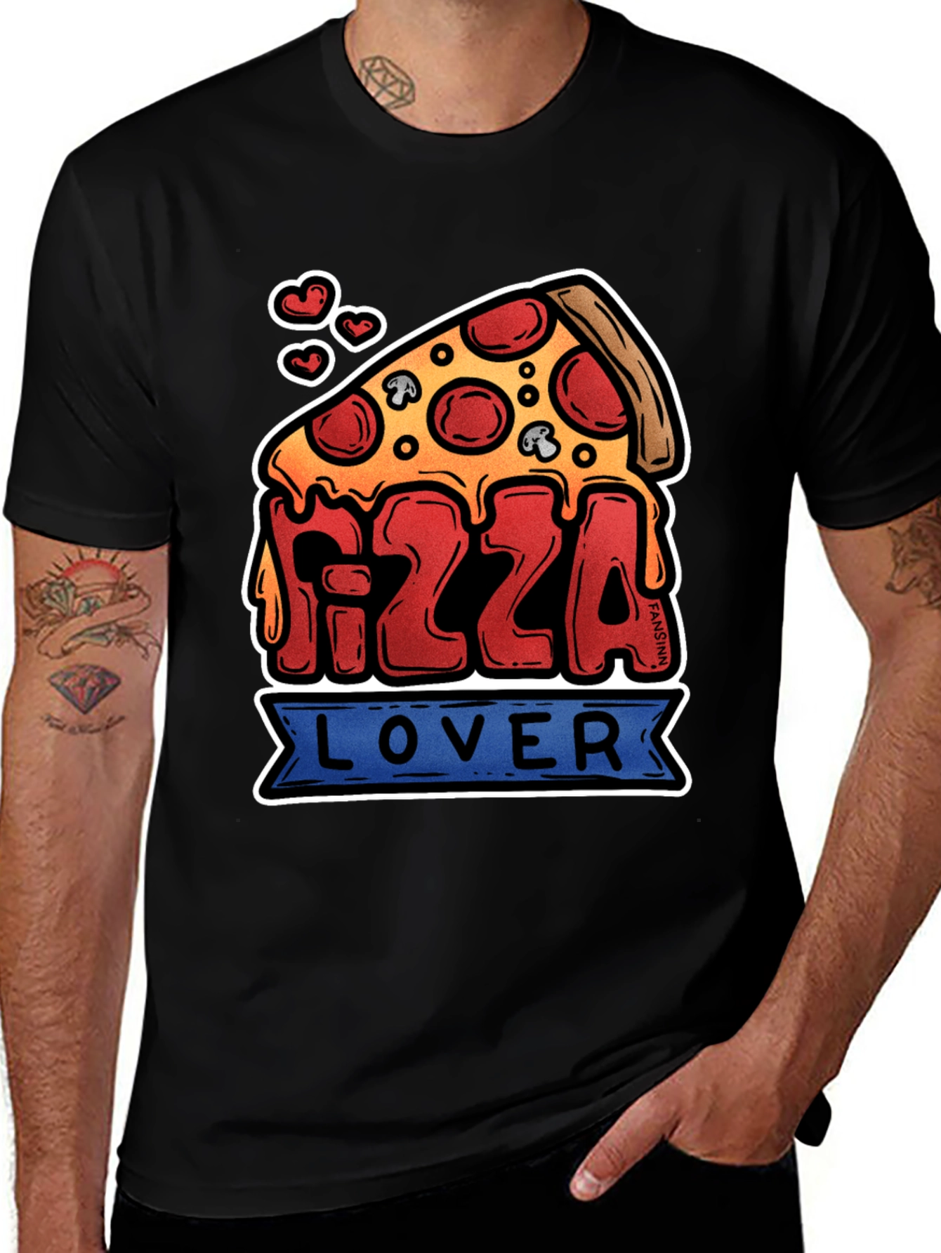 Variant 24 of Pizza Lover Graphic T-Shirt - Black Cotton Tee