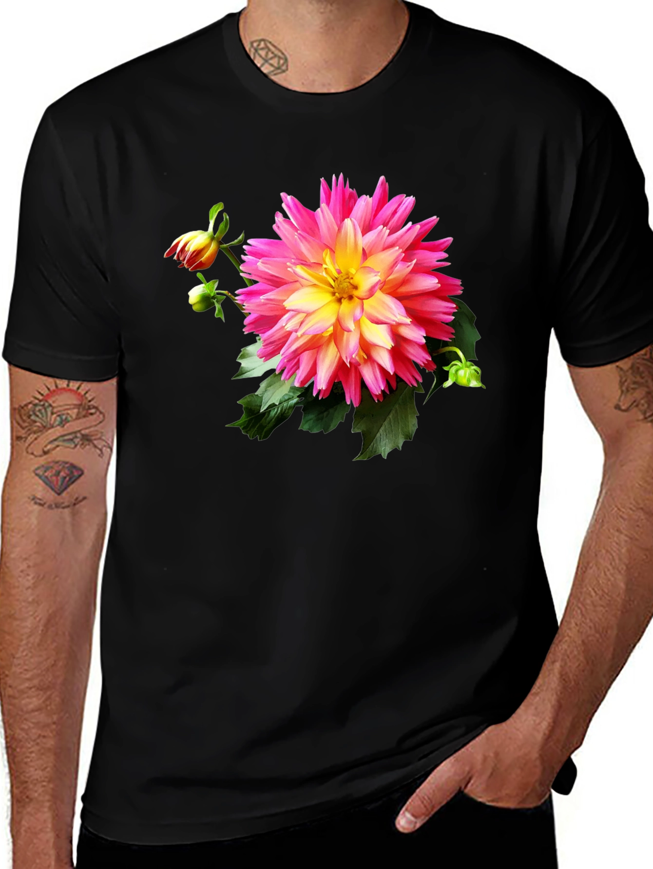 Black Floral Print T-Shirt - Men's Graphic Tee main image