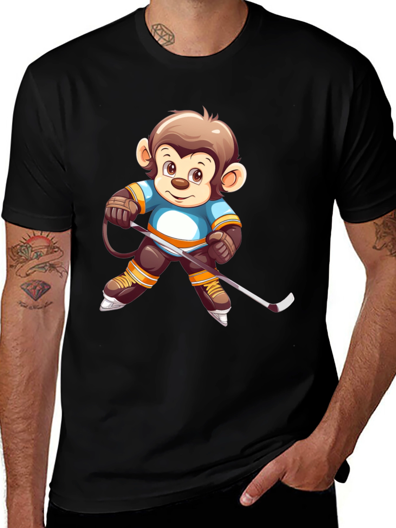 Variant 3 of Monkey Hockey Player Graphic T-Shirt