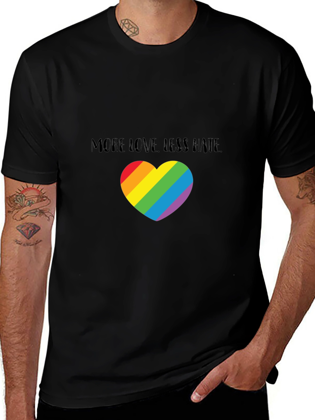 Variant 23 of More Love Less Hate Rainbow Heart T-Shirt