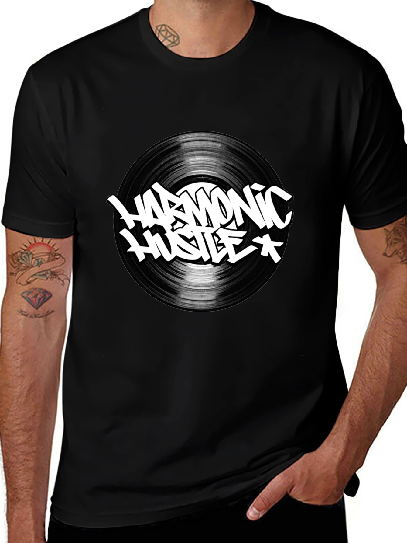 Harmonic Hustle Graphic Tee - Black Cotton T-Shirt