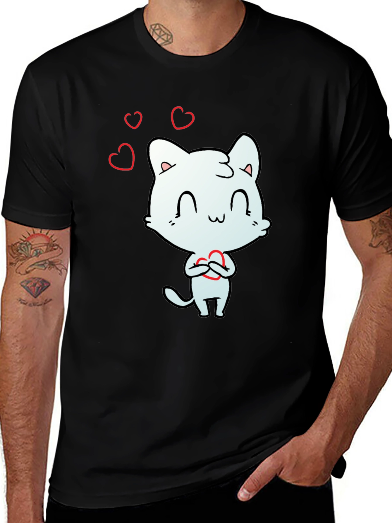 Variant 28 of Cute Cartoon Cat Heart T-Shirt - Black