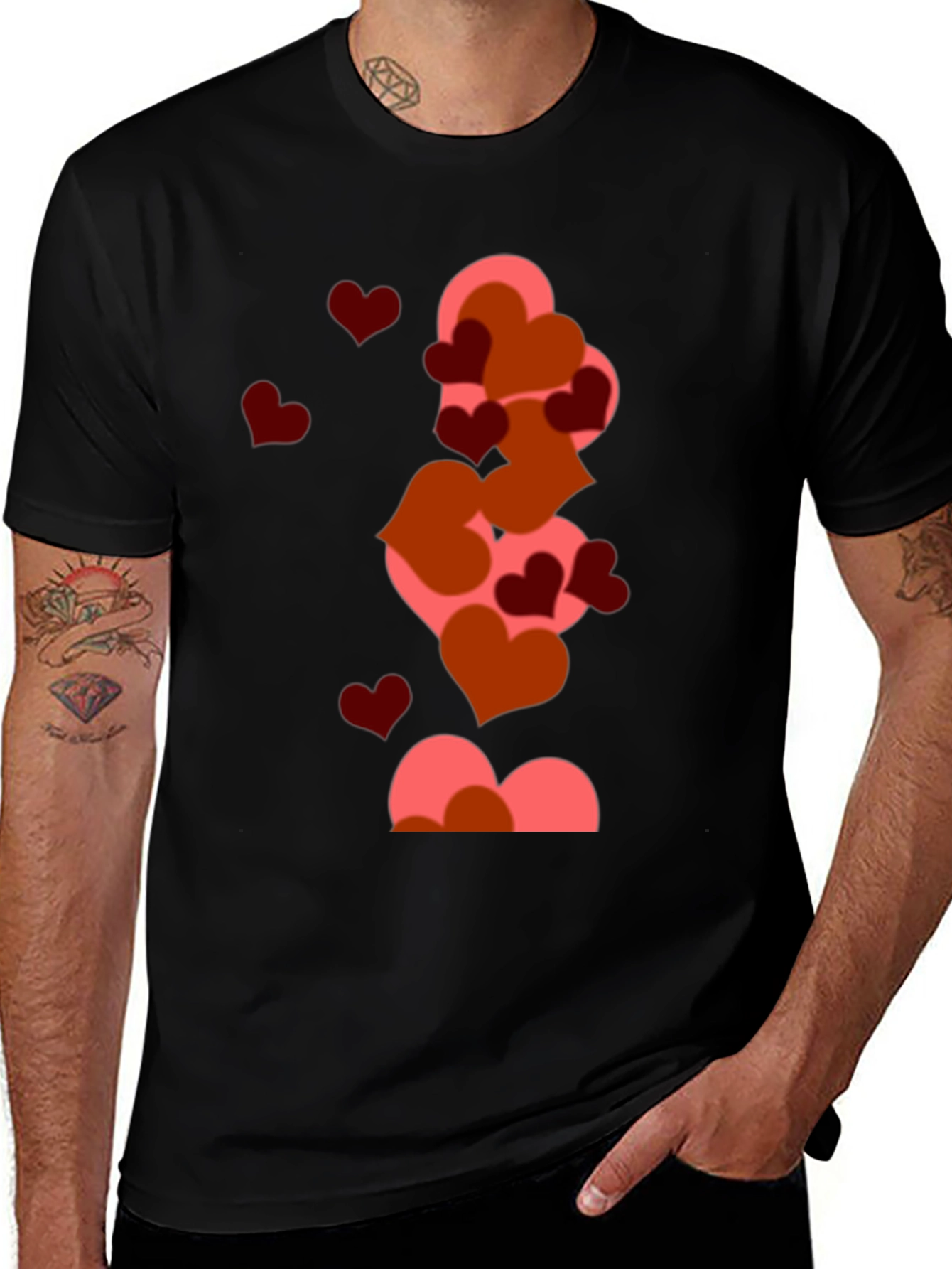 Variant 22 of Heart Stack Graphic Tee - Black Cotton Casual Shirt