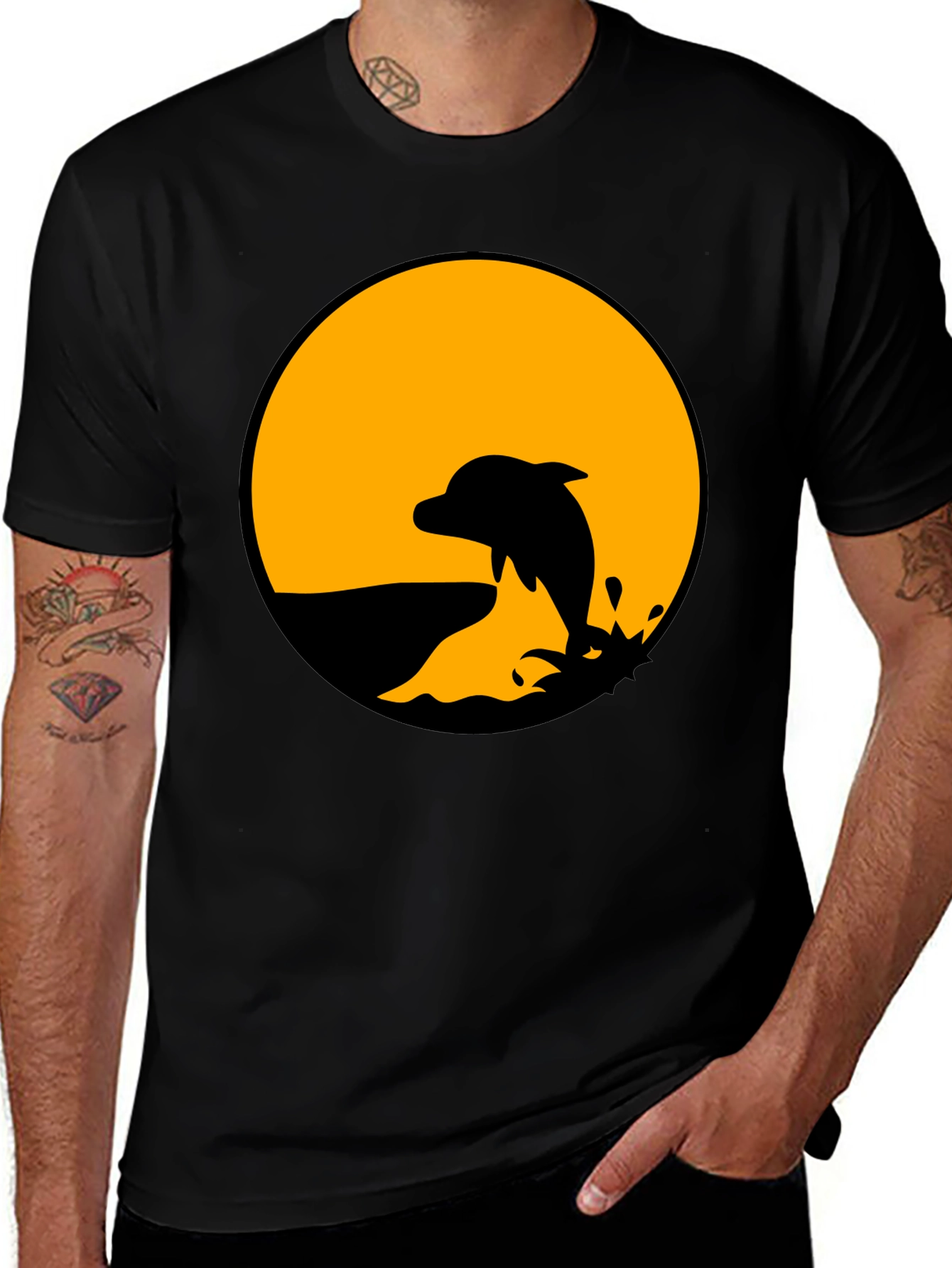 Variant 11 of Dolphin Sunset Graphic Tee - Black T-Shirt
