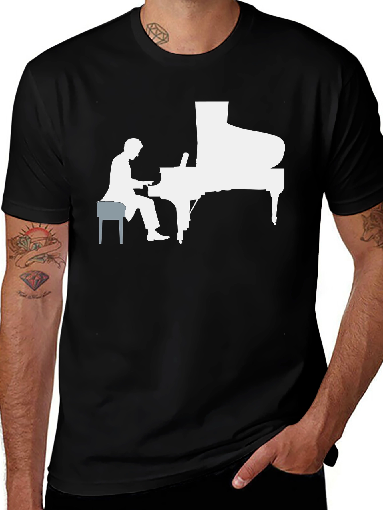 Variant 4 of Piano Player Graphic Tee - Black Cotton Comfort