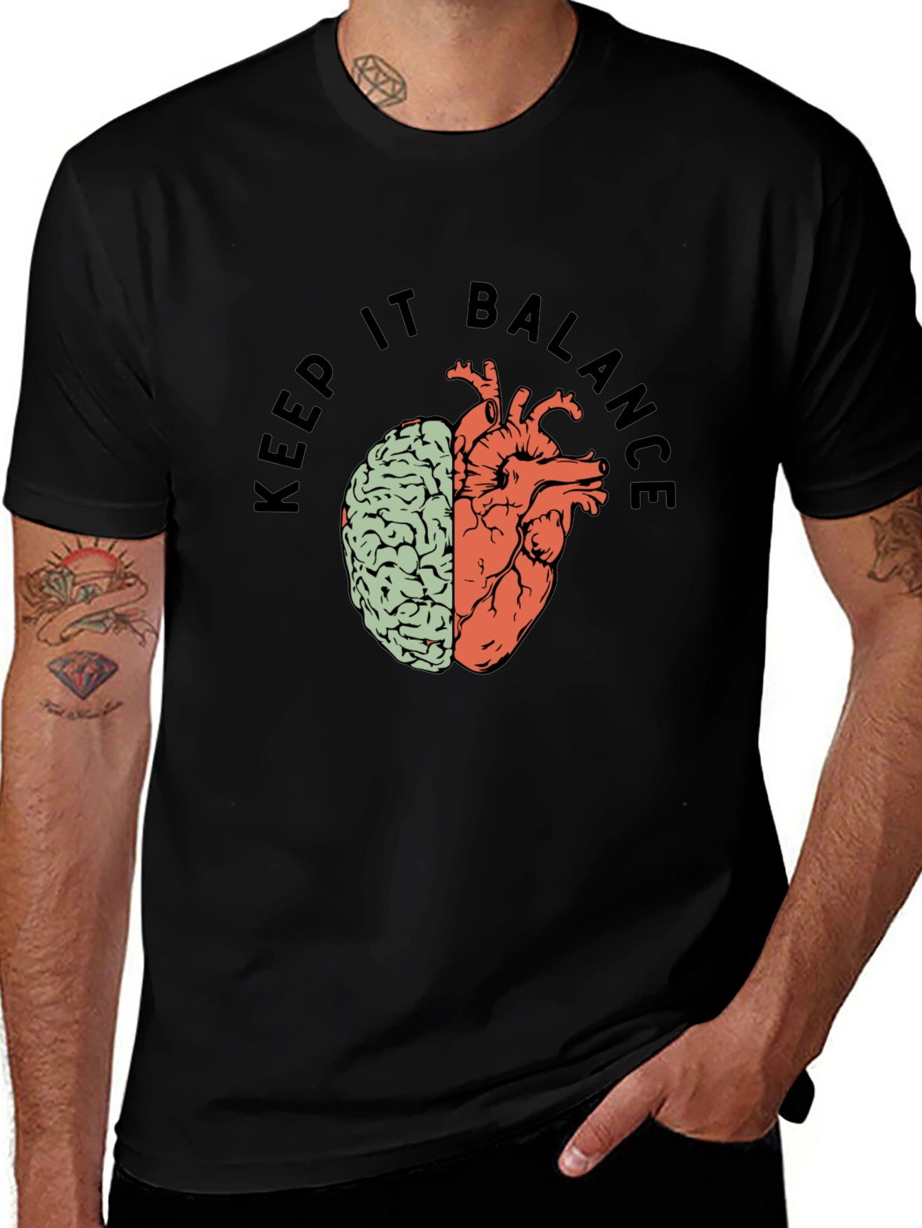 Variant 16 of Keep It Balance Brain and Heart Black T-Shirt