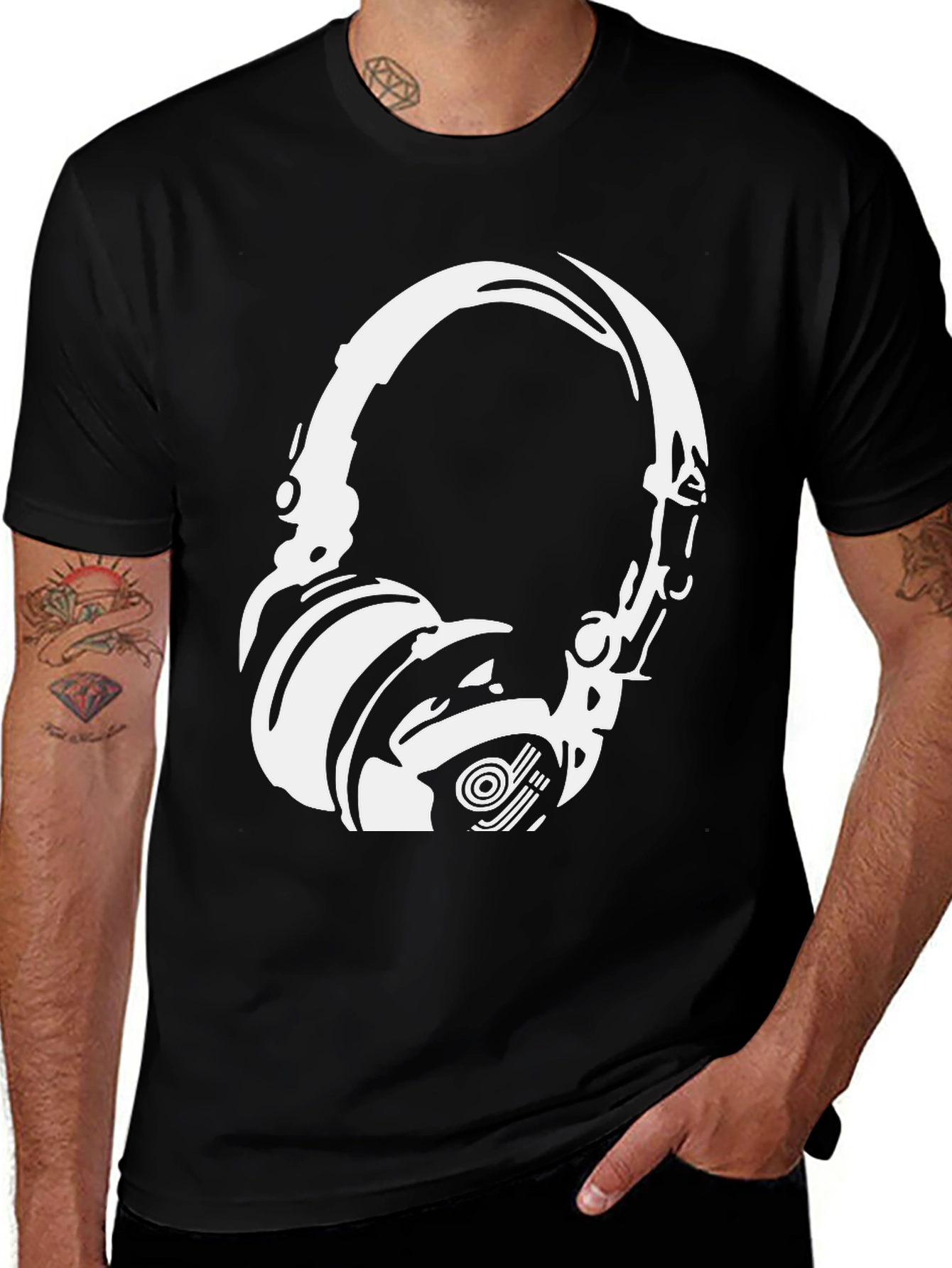Variant 23 of Headphone Graphic Tee - Black Cotton Blend