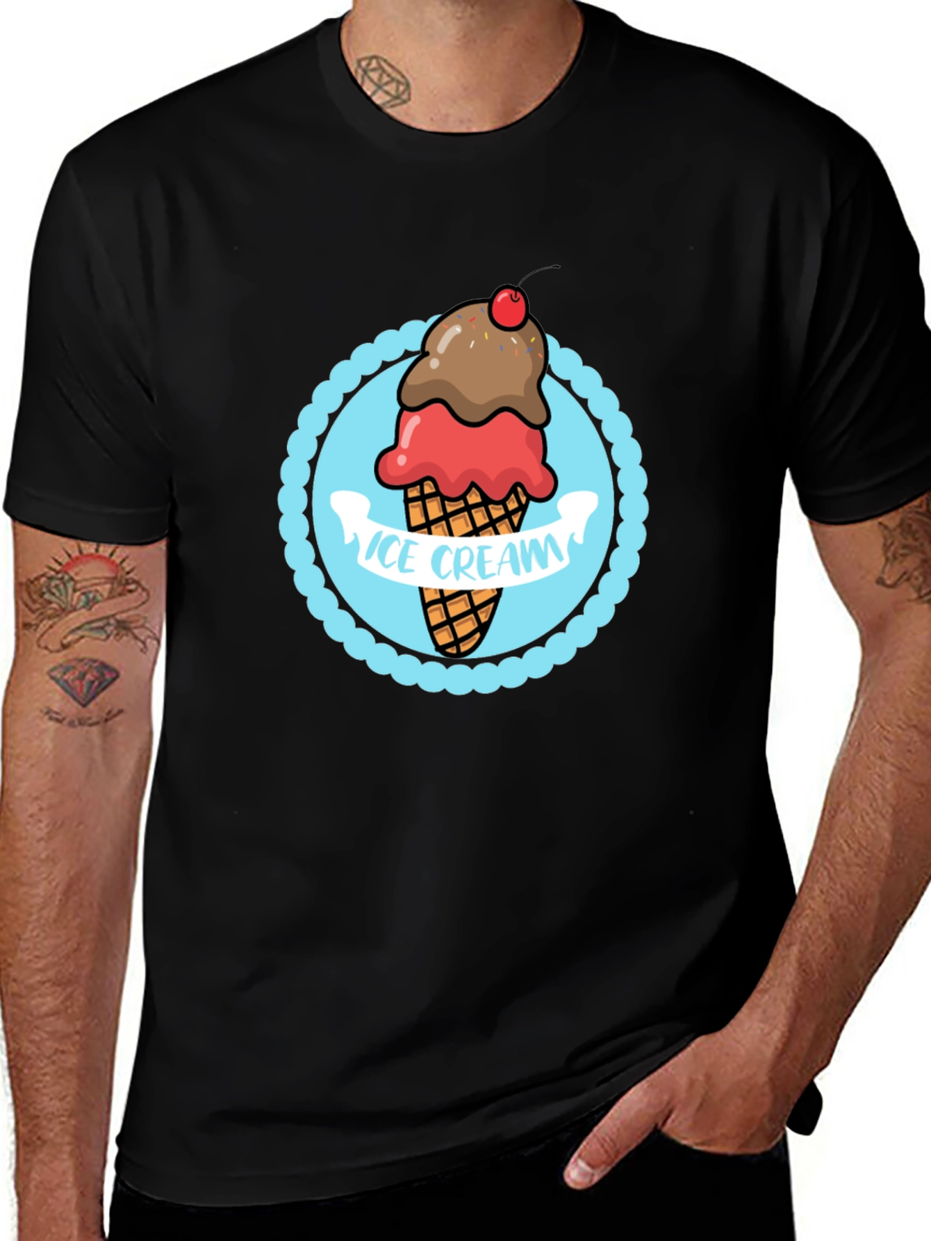 Variant 16 of Ice Cream Graphic T-Shirt - Black Cotton Tee