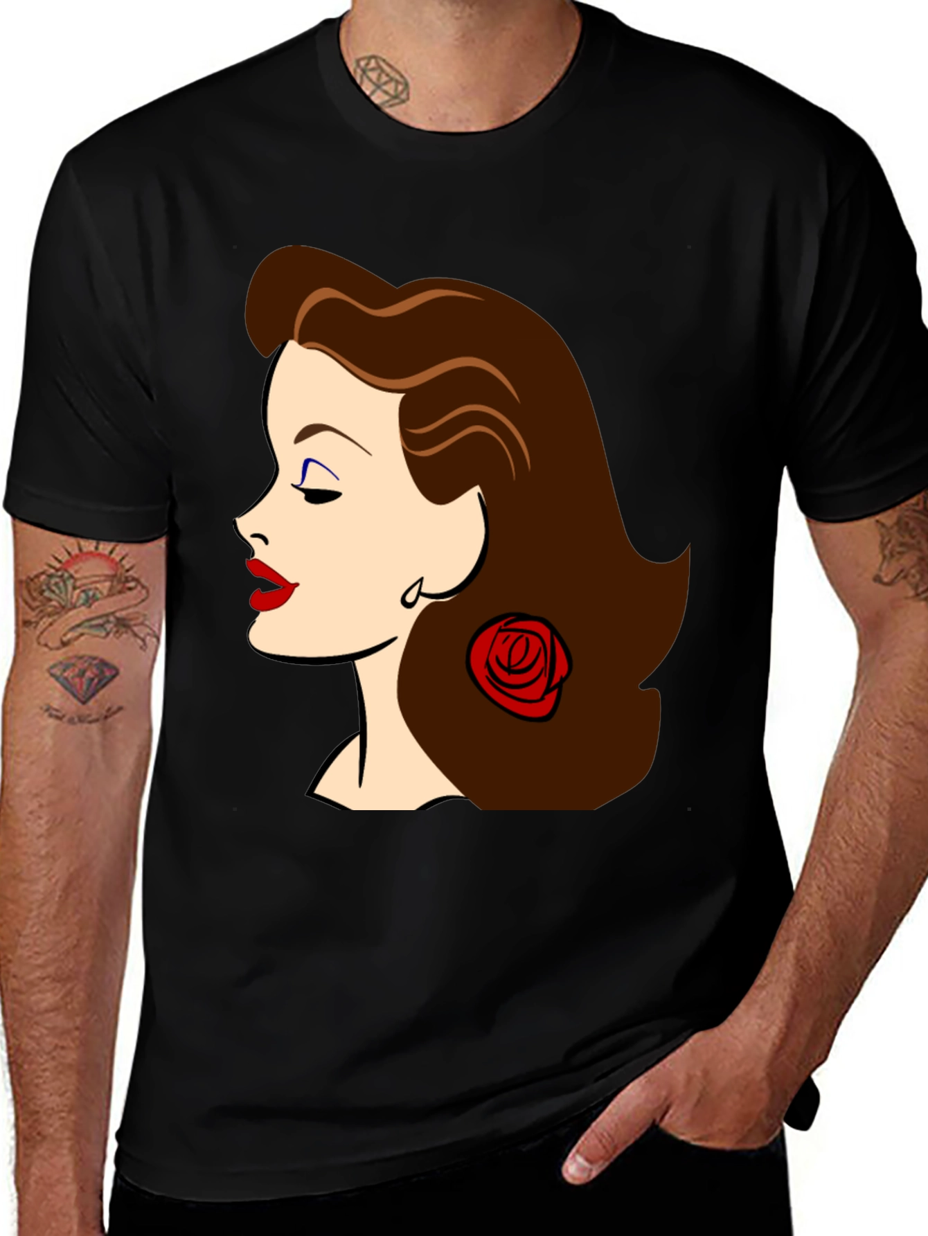 Variant 21 of Retro Woman Rose Graphic Tee