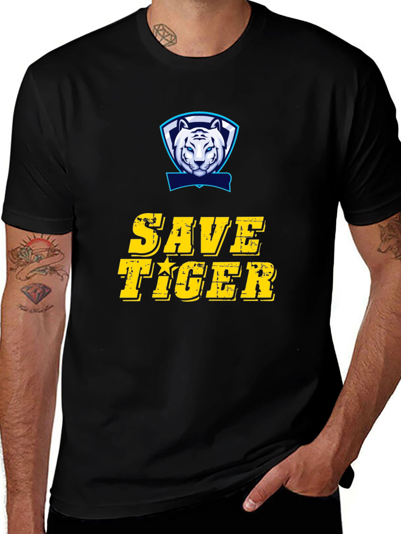 Variant 6 of Save Tiger Graphic Print Black T-Shirt