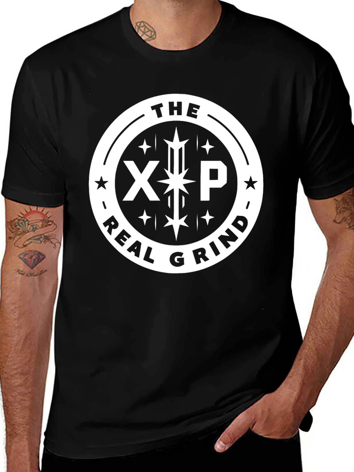 Variant 10 of The Real Grind Black T-Shirt XP Star Design