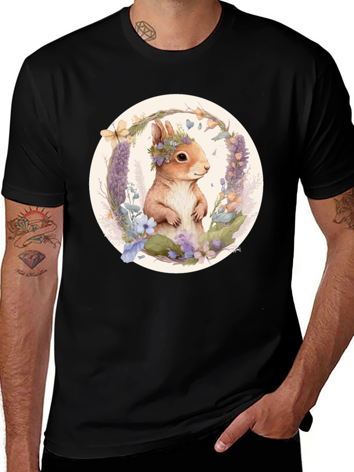 Variant 22 of Floral Squirrel Graphic T-Shirt - Cute Animal Tee