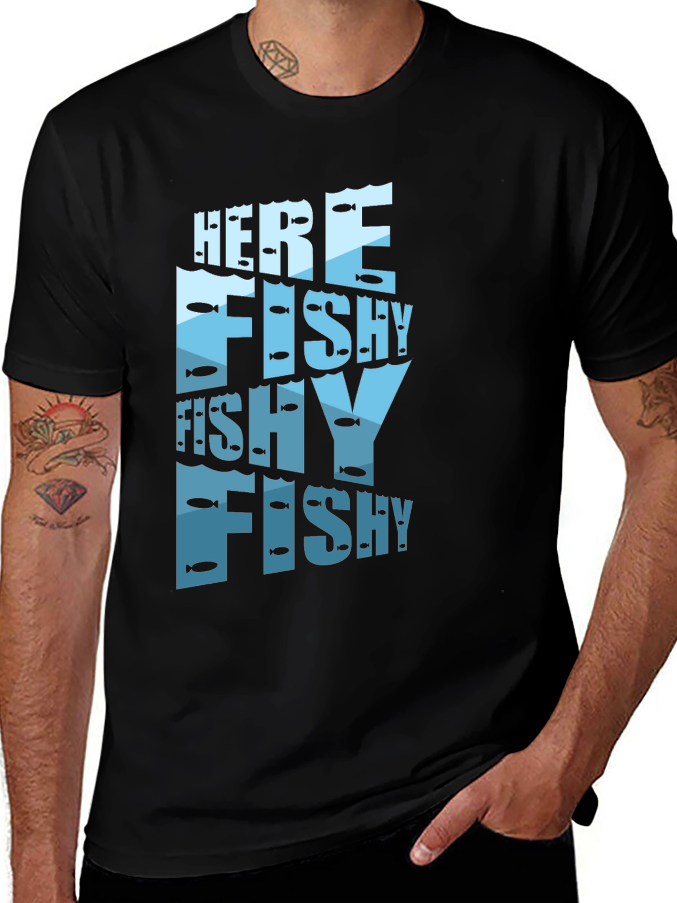 Variant 15 of Here Fishy Fishy Black T-Shirt
