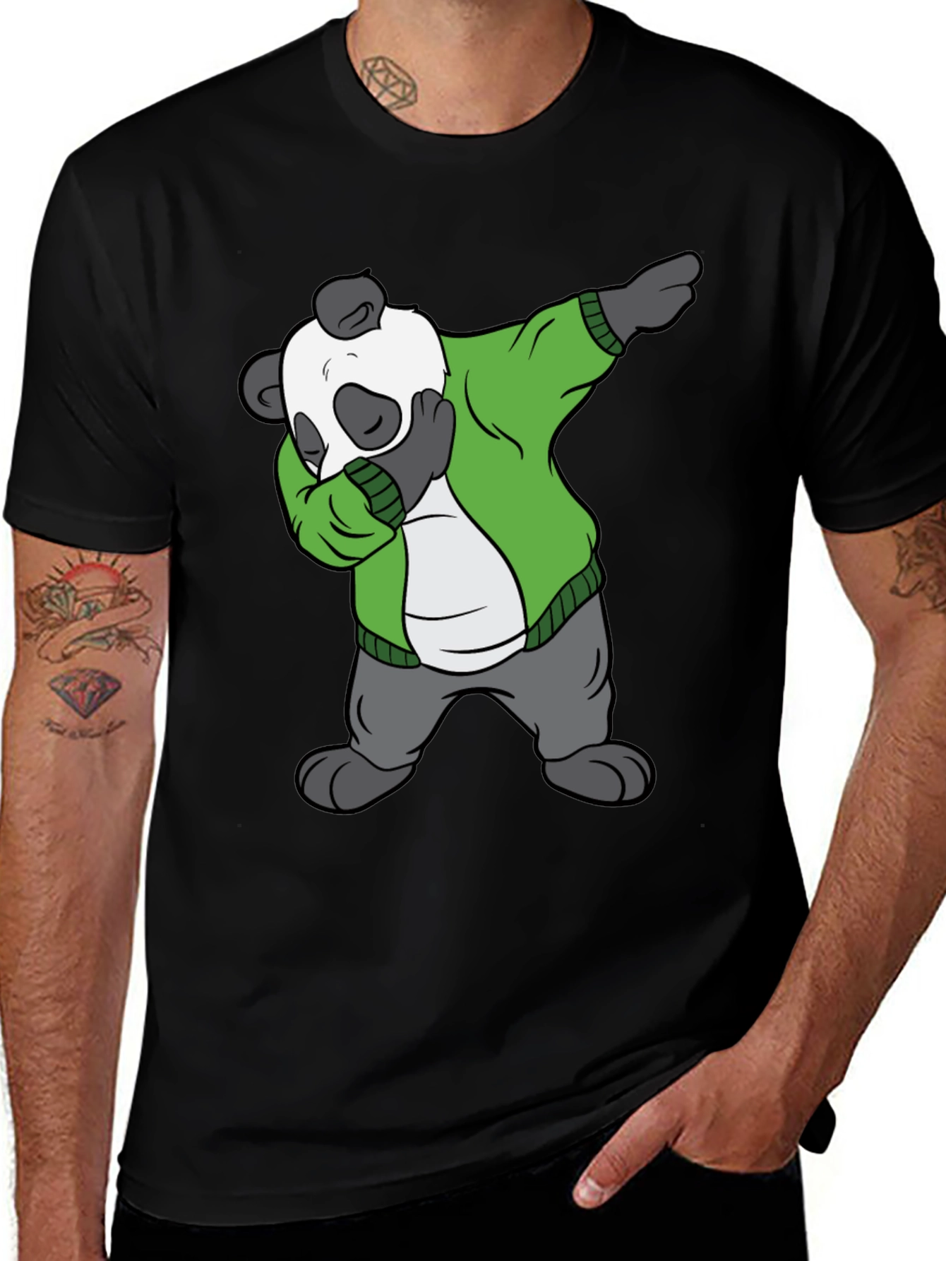 Variant 29 of Dabbing Panda Bear Graphic Tee - Trendy Men's Black T-Shirt